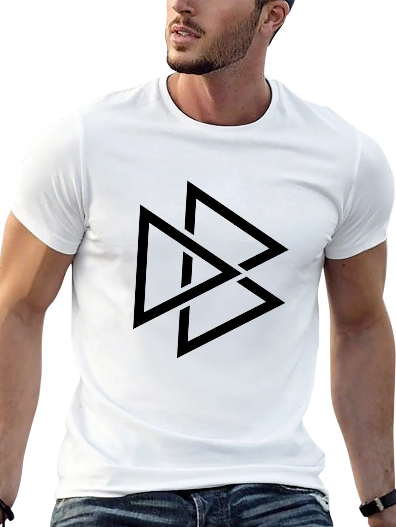 Geometric Triangle Graphic Tee - Black Casual T-Shirt