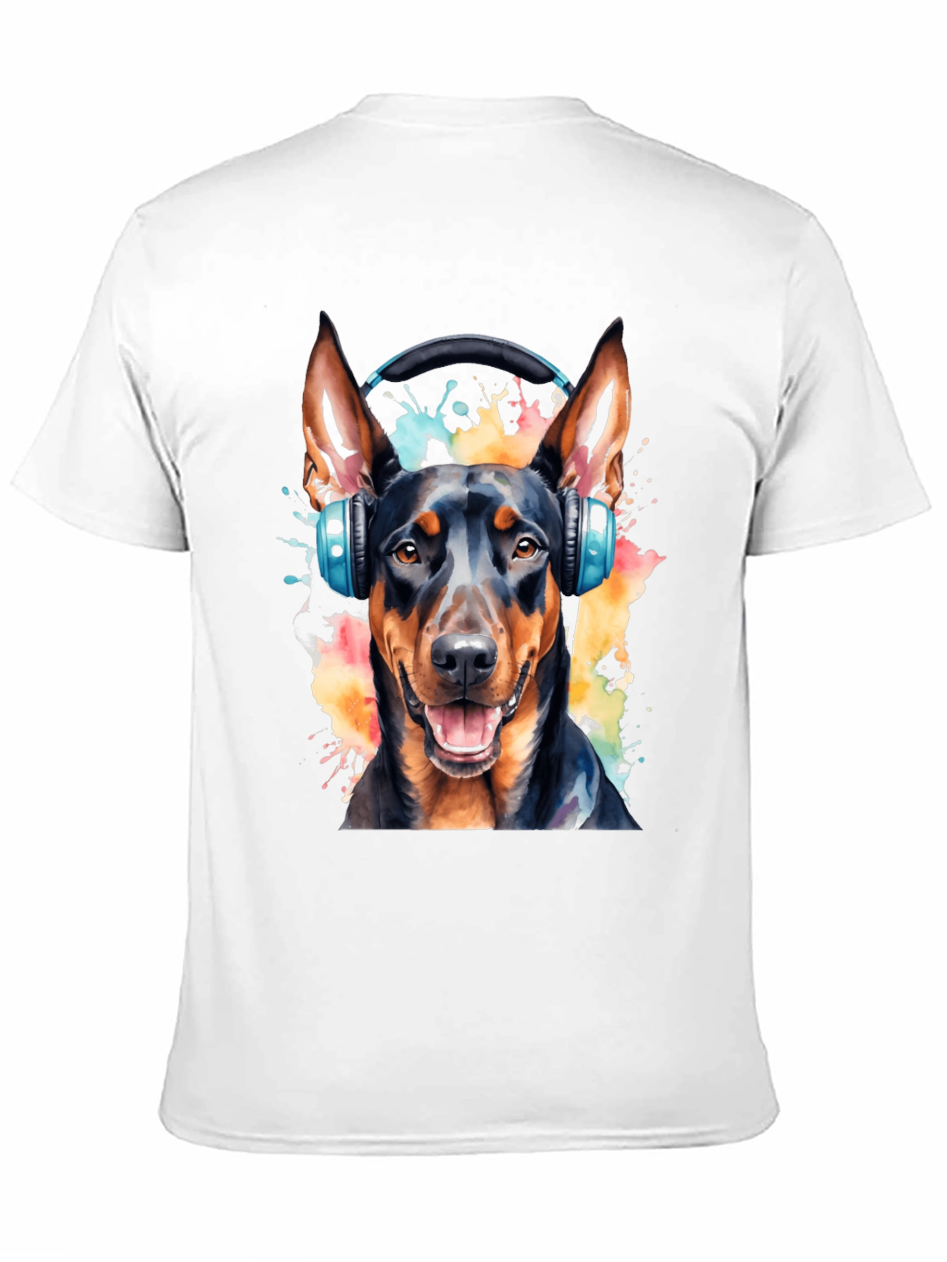 Dog with Headphones Black T-Shirt