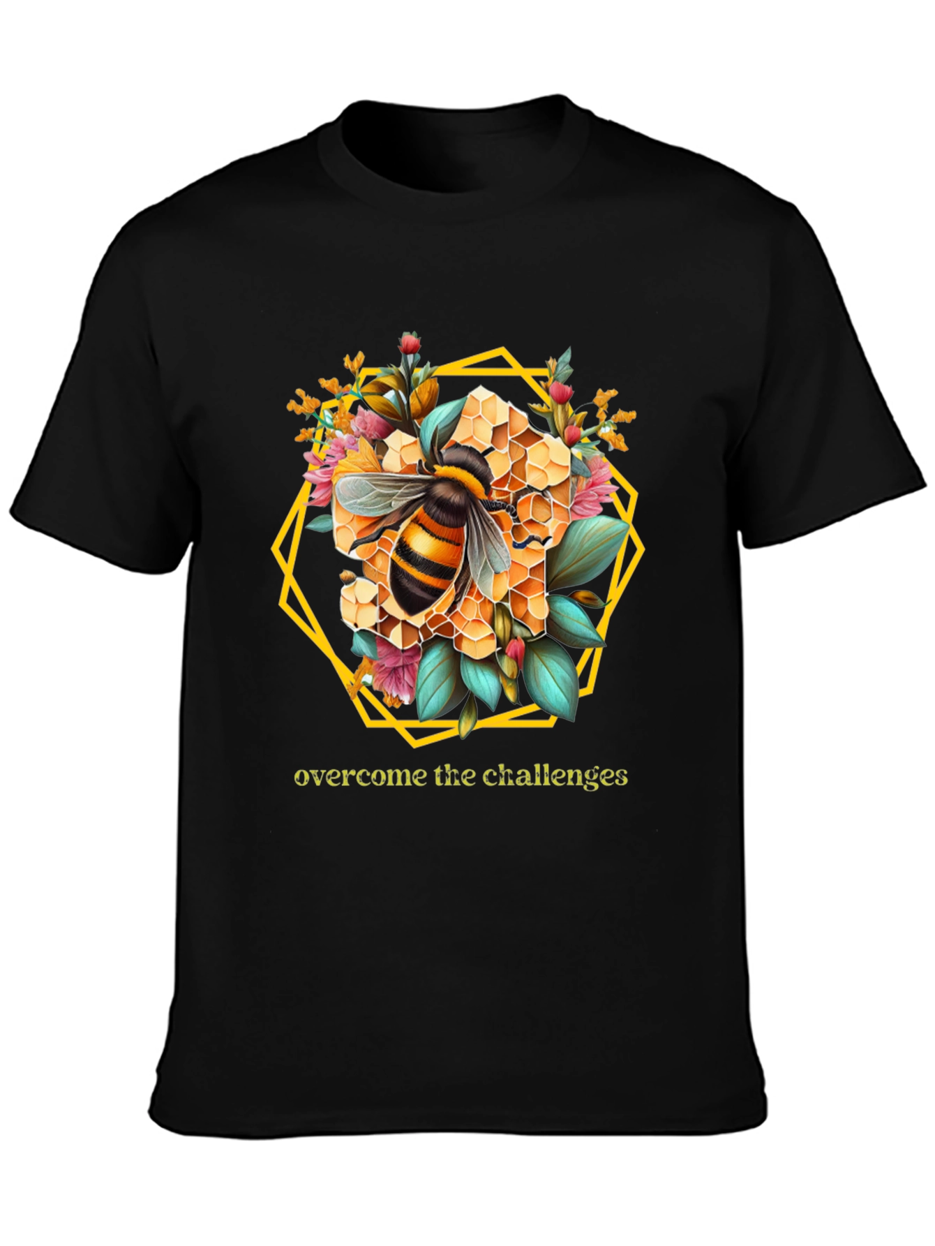 Bee Honeycomb Floral Graphic Tee - Overcome Challenges