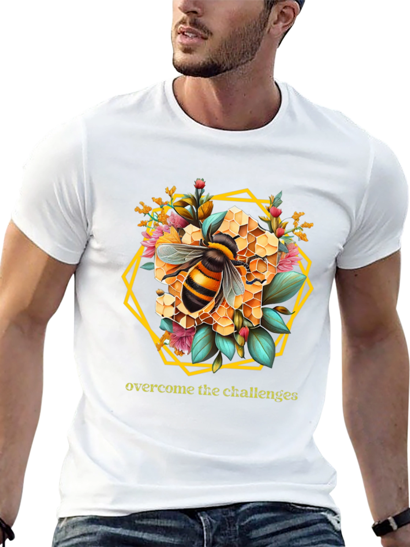 Bee Honeycomb Floral Graphic Tee - Overcome Challenges