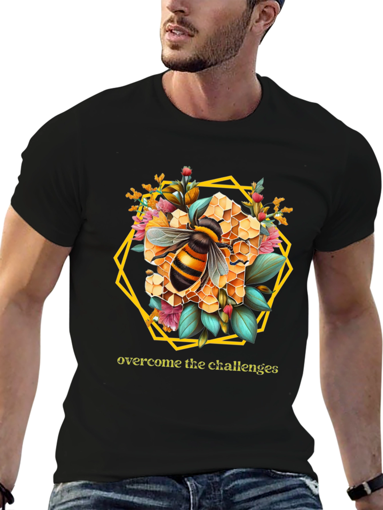 Bee Honeycomb Floral Graphic Tee - Overcome Challenges