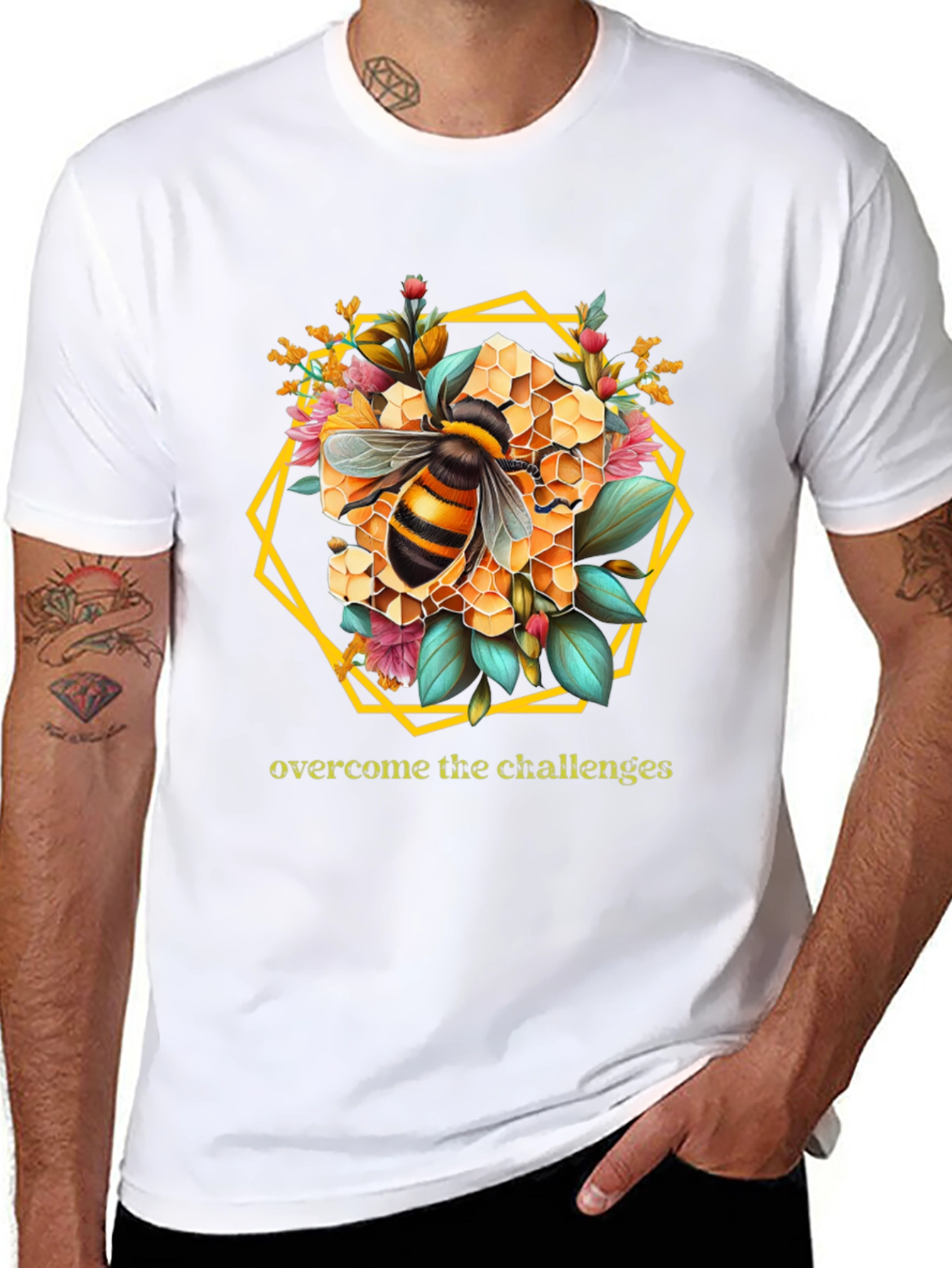 Bee Honeycomb Floral Graphic Tee - Overcome Challenges