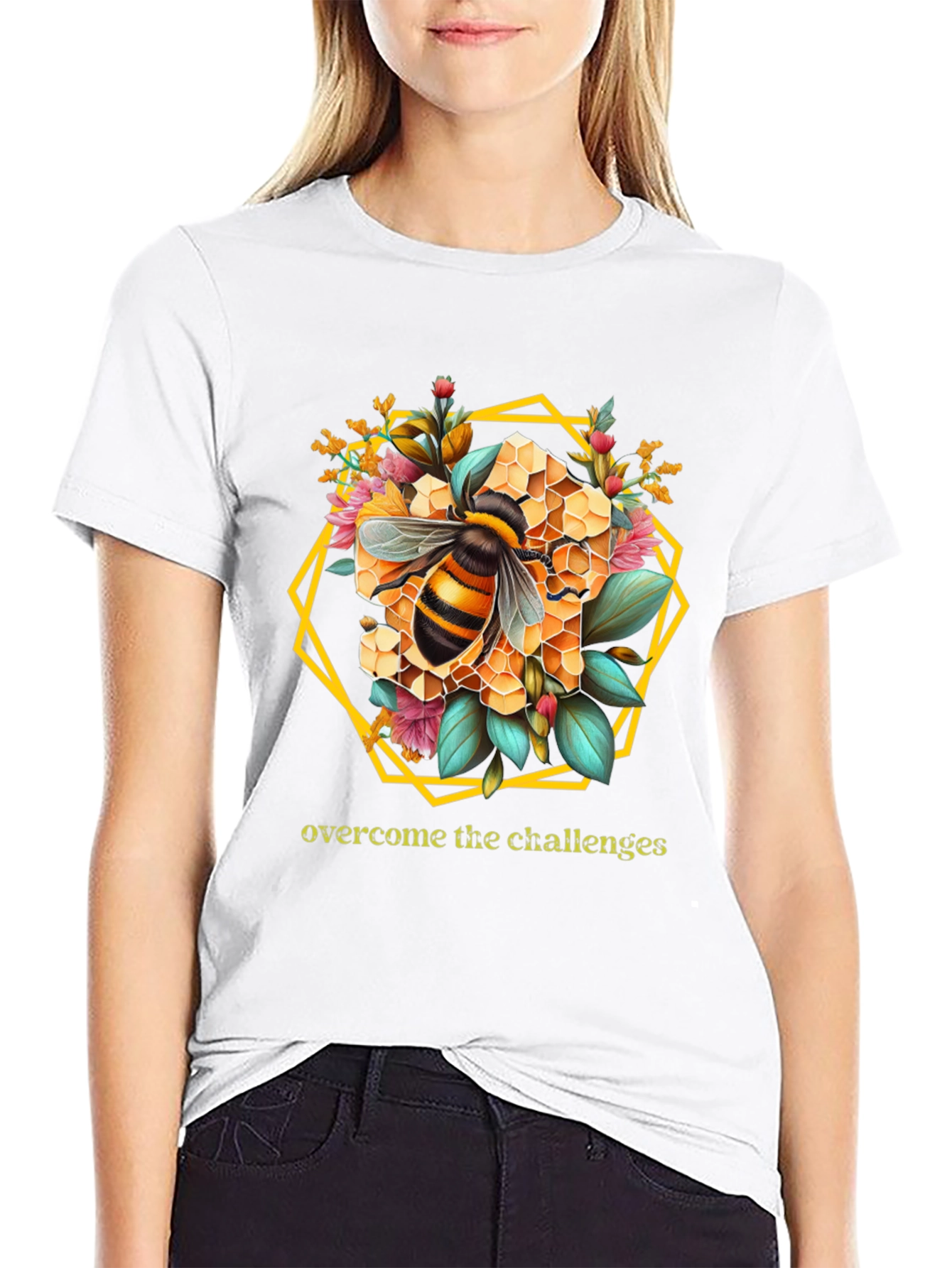 Bee Honeycomb Floral Graphic Tee - Overcome Challenges