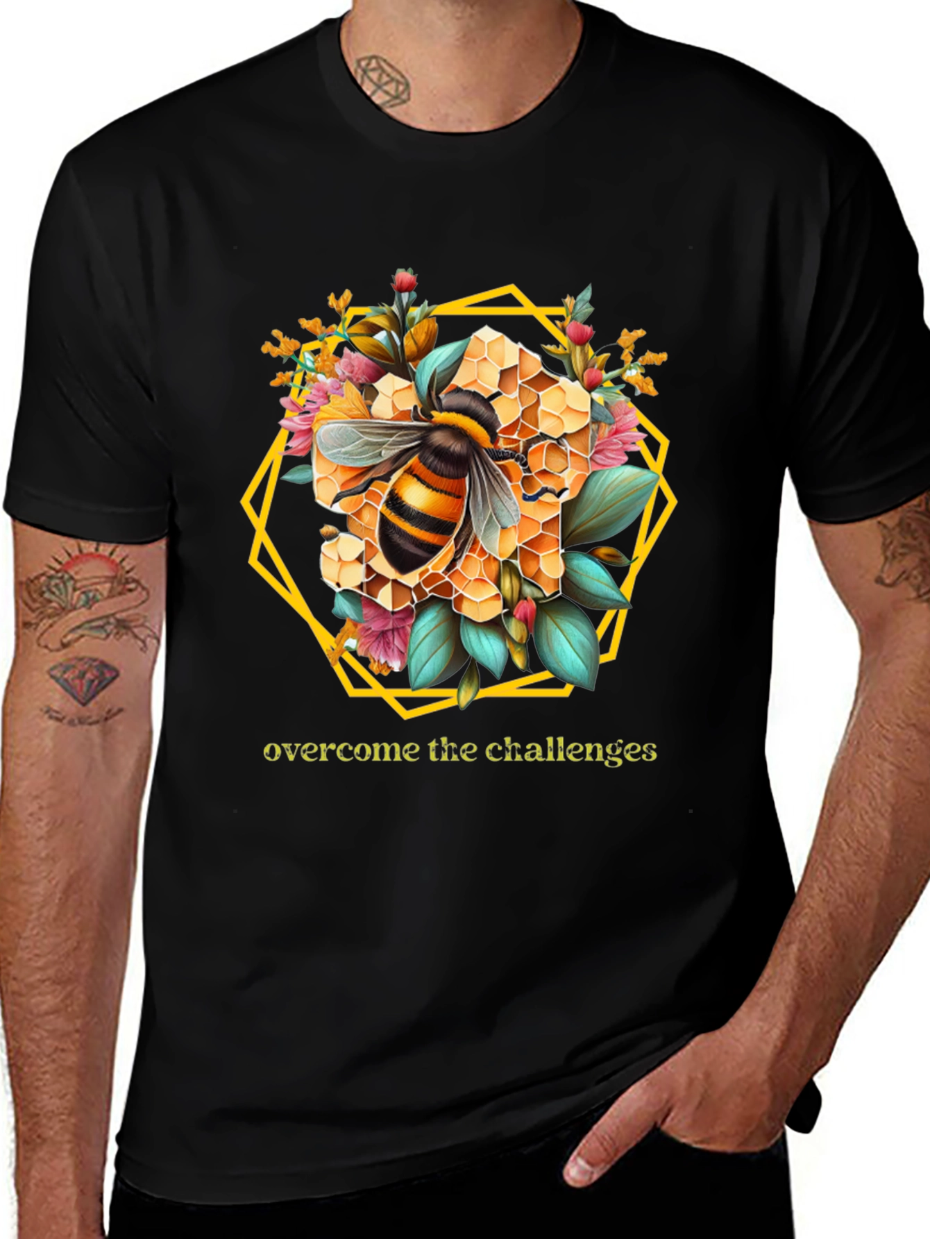 Bee Honeycomb Floral Graphic Tee - Overcome Challenges