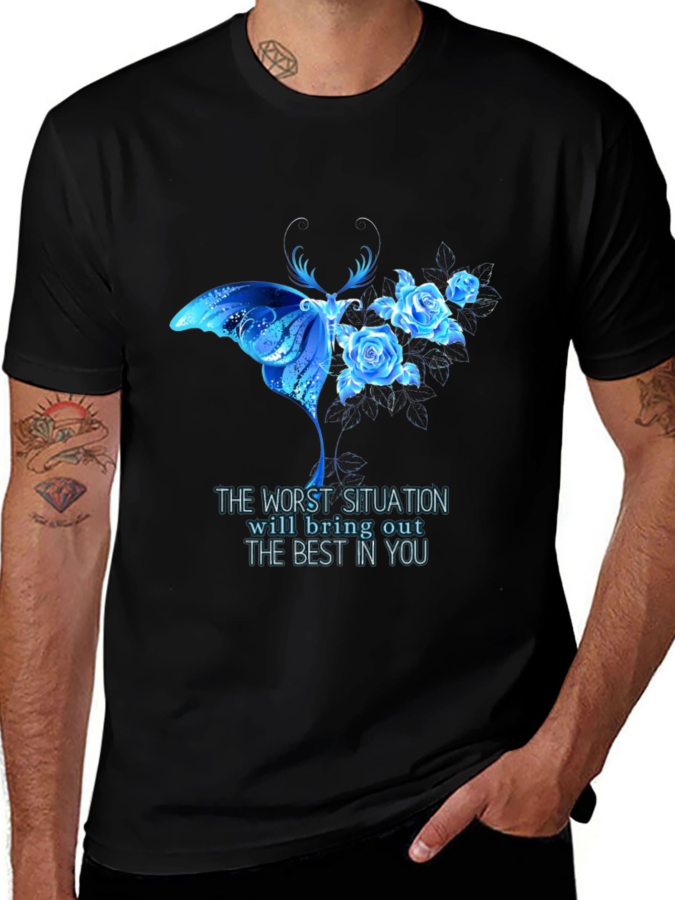 Butterfly and Roses Graphic T-Shirt - Inspirational Quote