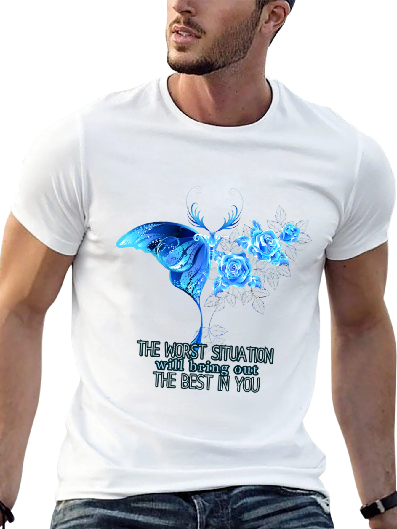 Butterfly and Roses Graphic T-Shirt - Inspirational Quote