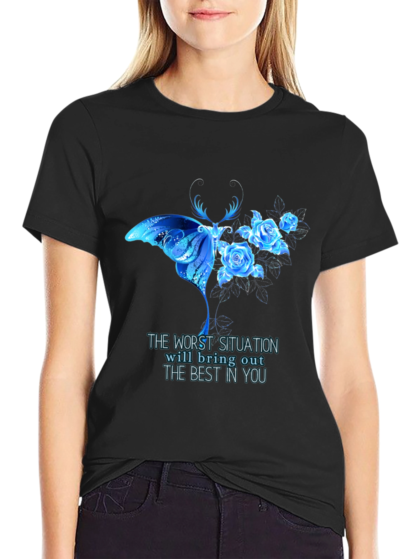 Butterfly and Roses Graphic T-Shirt - Inspirational Quote