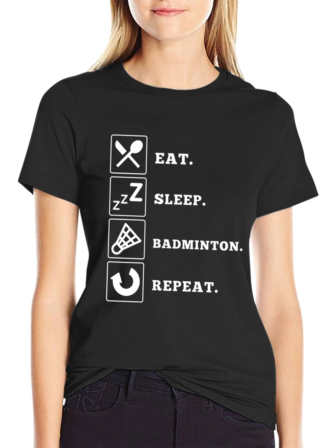 Eat Sleep Badminton Repeat Black T-Shirt