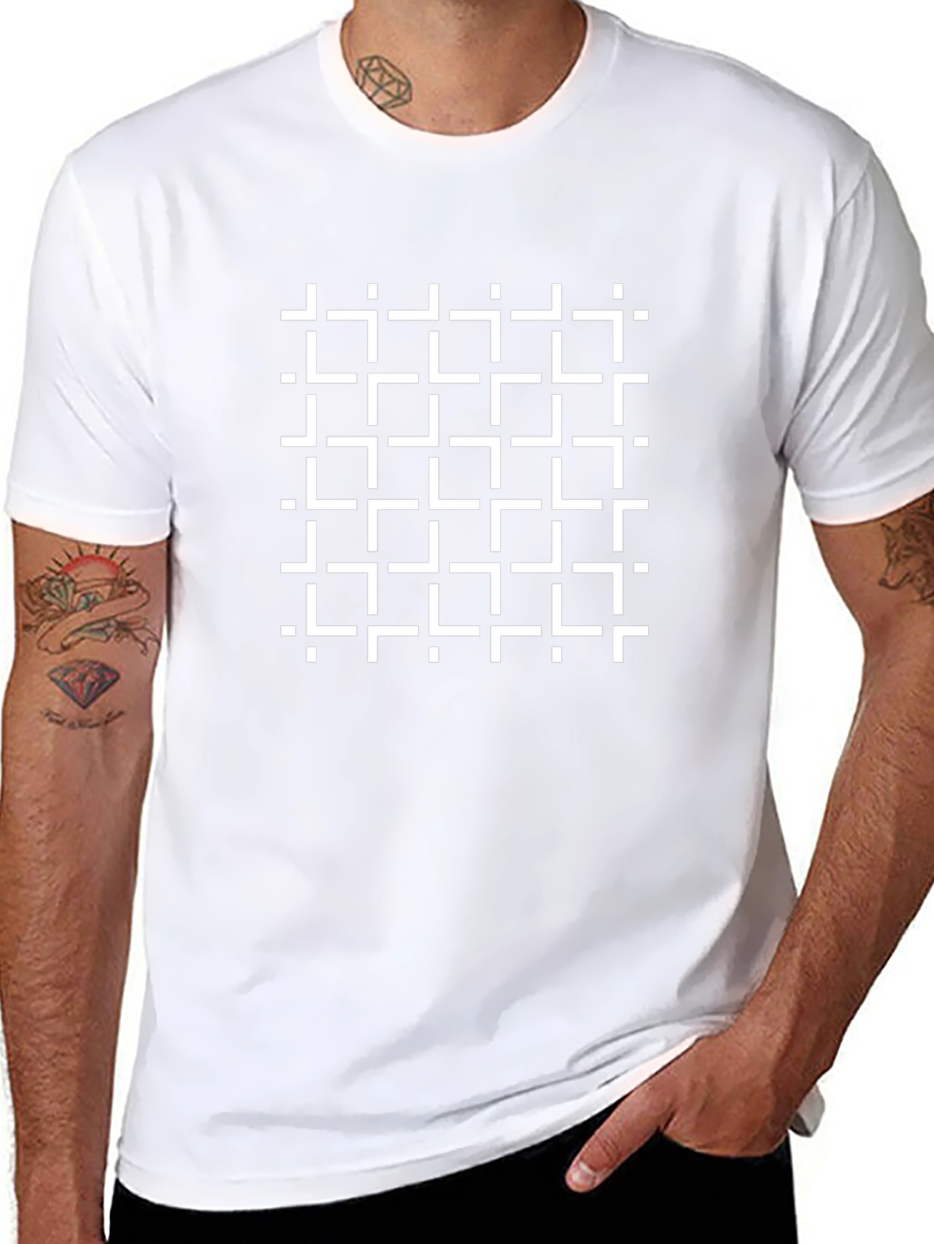 Geometric Square Pattern Black Tee