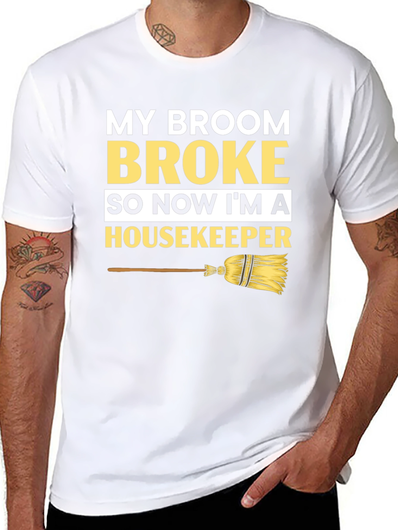 Broom Broke Housekeeper T-Shirt - Funny Cleaning Tee