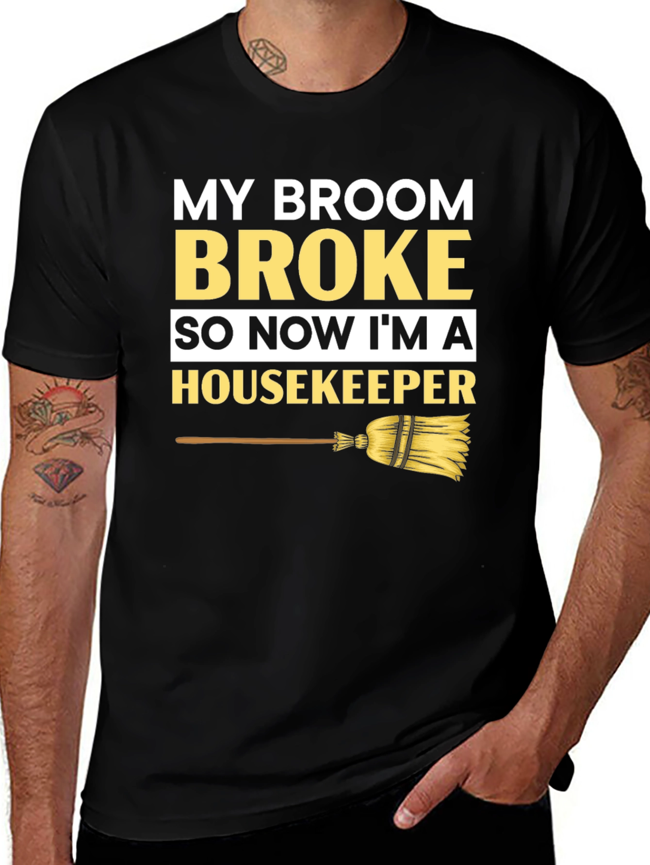 Broom Broke Housekeeper T-Shirt - Funny Cleaning Tee