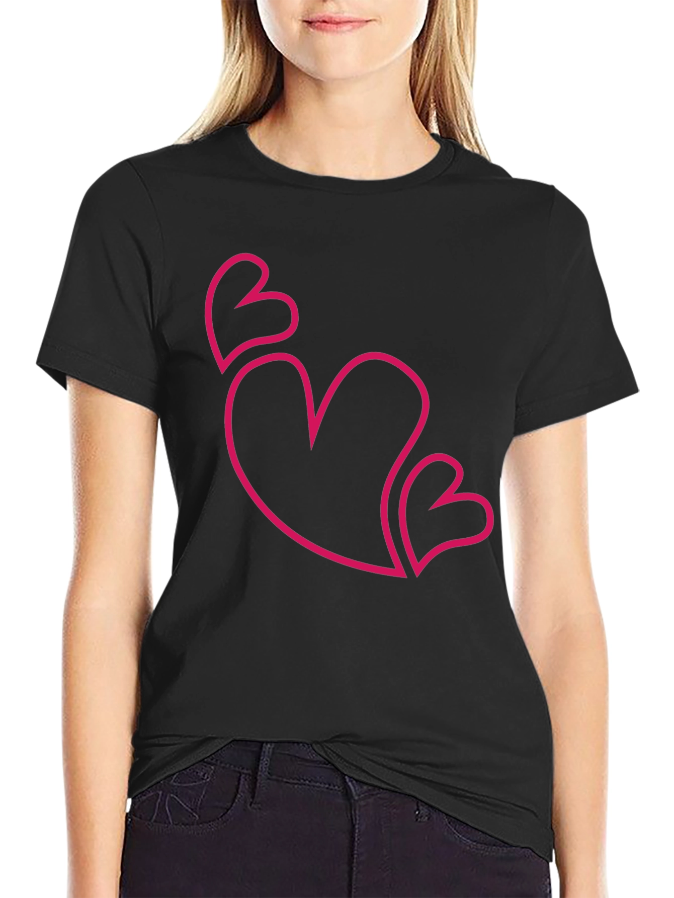Love Heart Outline Graphic T-Shirt - Black