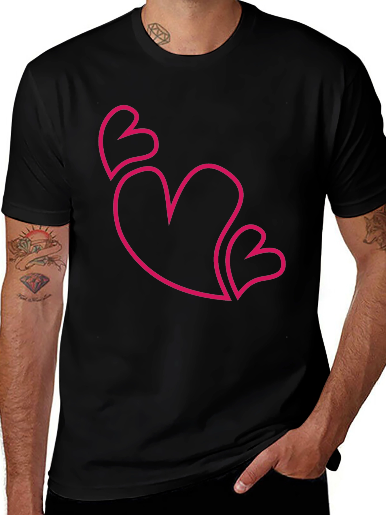 Love Heart Outline Graphic T-Shirt - Black