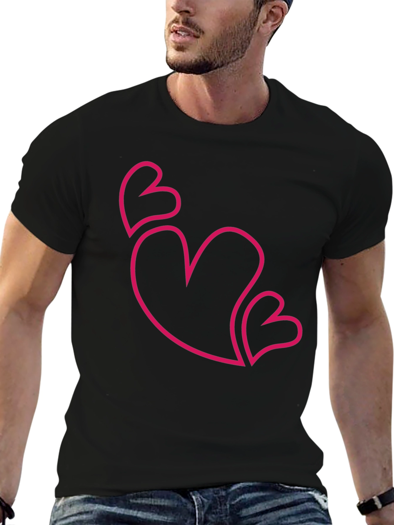 Love Heart Outline Graphic T-Shirt - Black