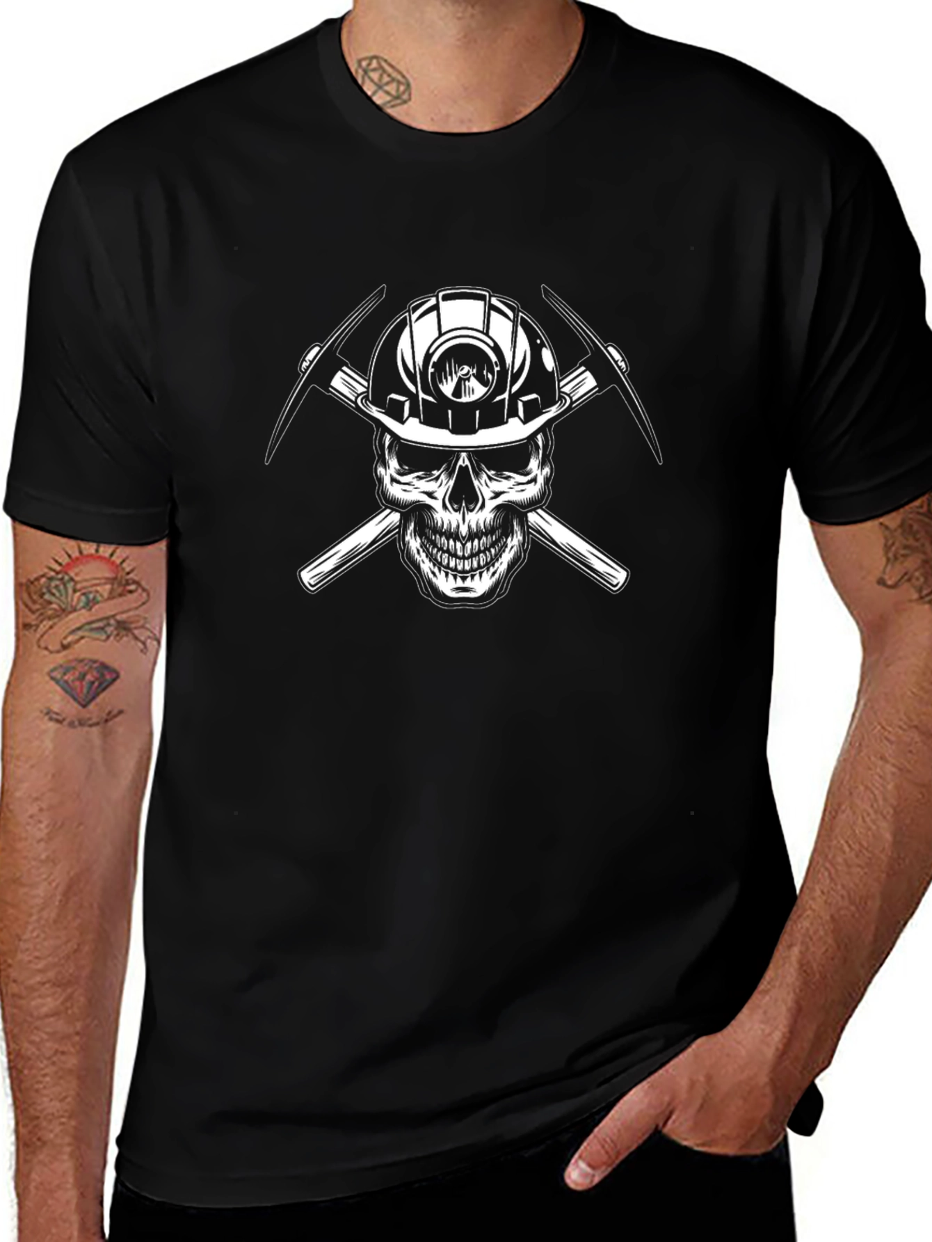 Miner Skull T-Shirt - Hard Hat & Pickaxes