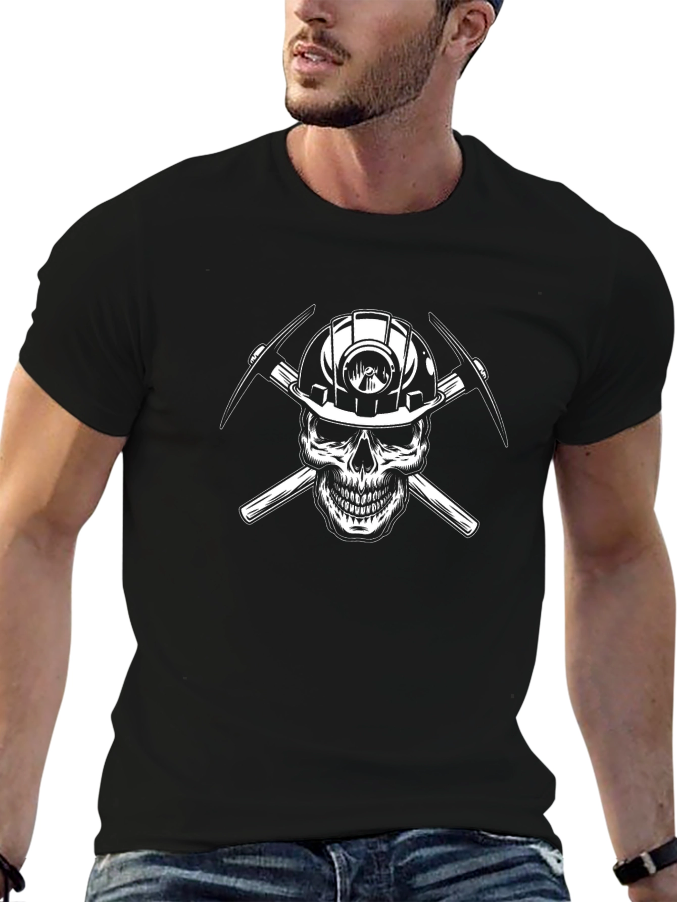 Miner Skull T-Shirt - Hard Hat & Pickaxes