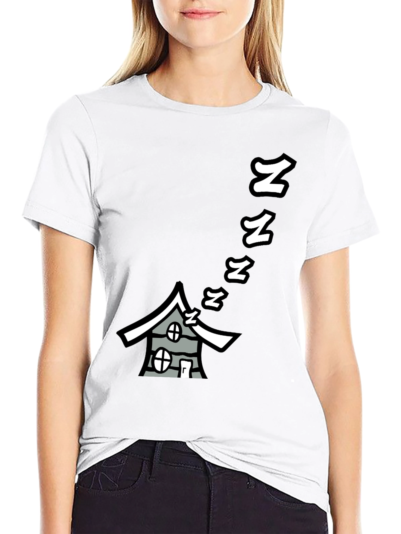 Sleepy House Graphic Tee - Black Cotton T-Shirt