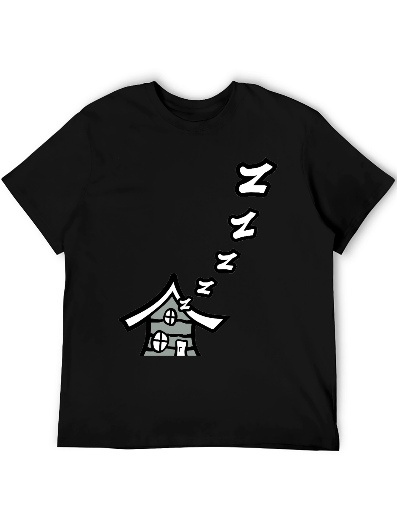 Sleepy House Graphic Tee - Black Cotton T-Shirt