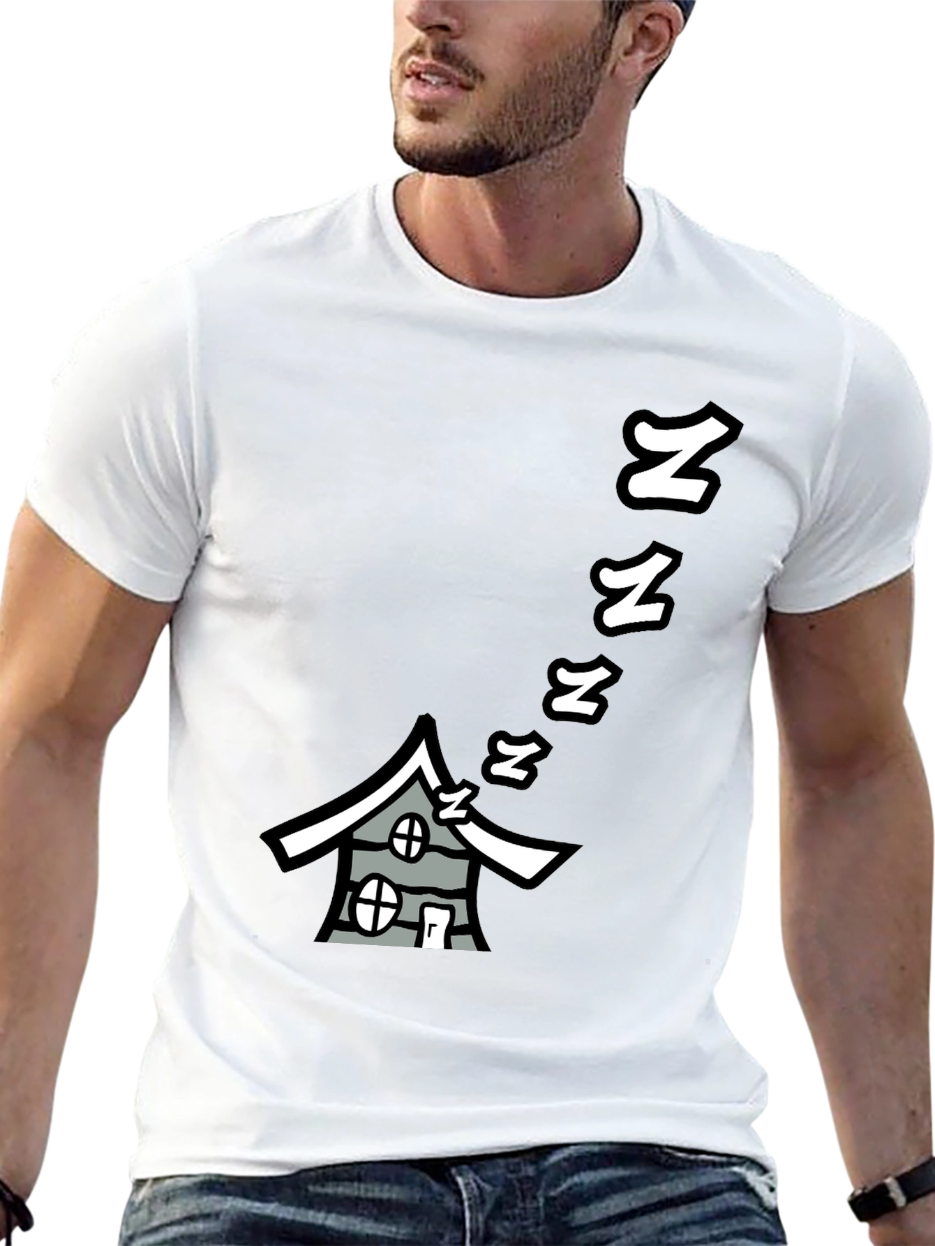 Sleepy House Graphic Tee - Black Cotton T-Shirt