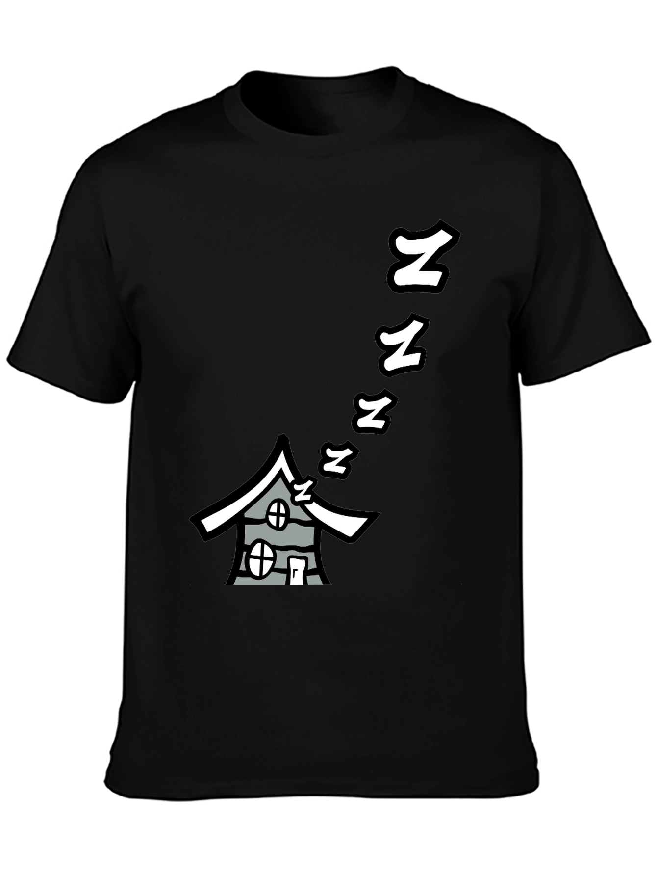 Sleepy House Graphic Tee - Black Cotton T-Shirt