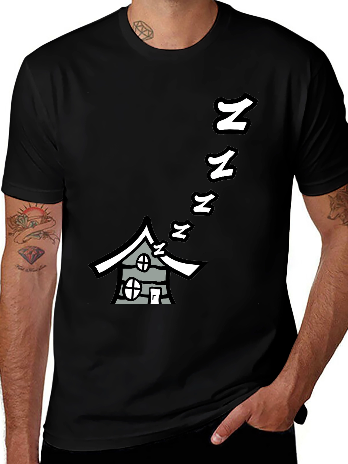 Sleepy House Graphic Tee - Black Cotton T-Shirt