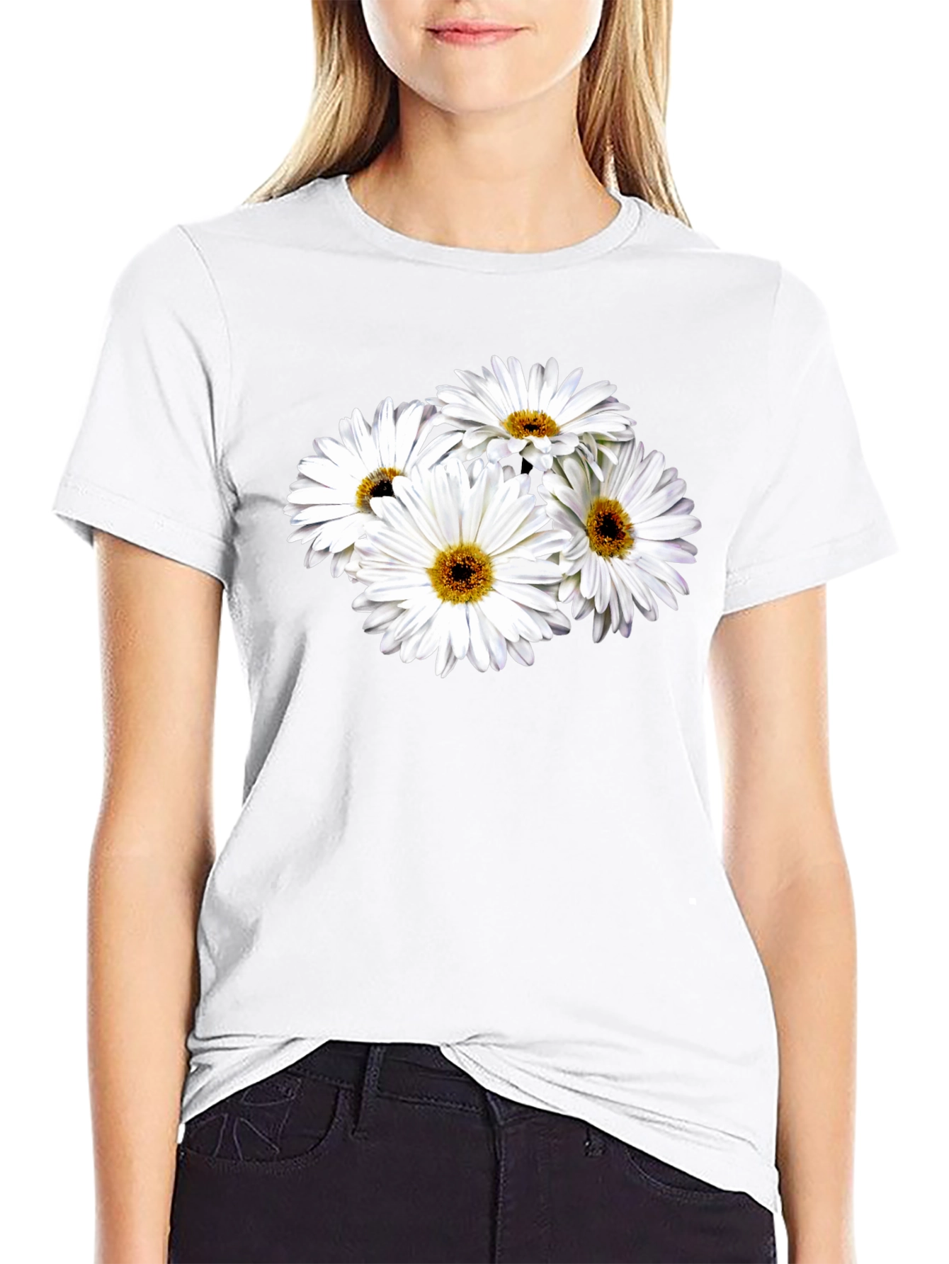 Daisy Flower Graphic Black T-Shirt