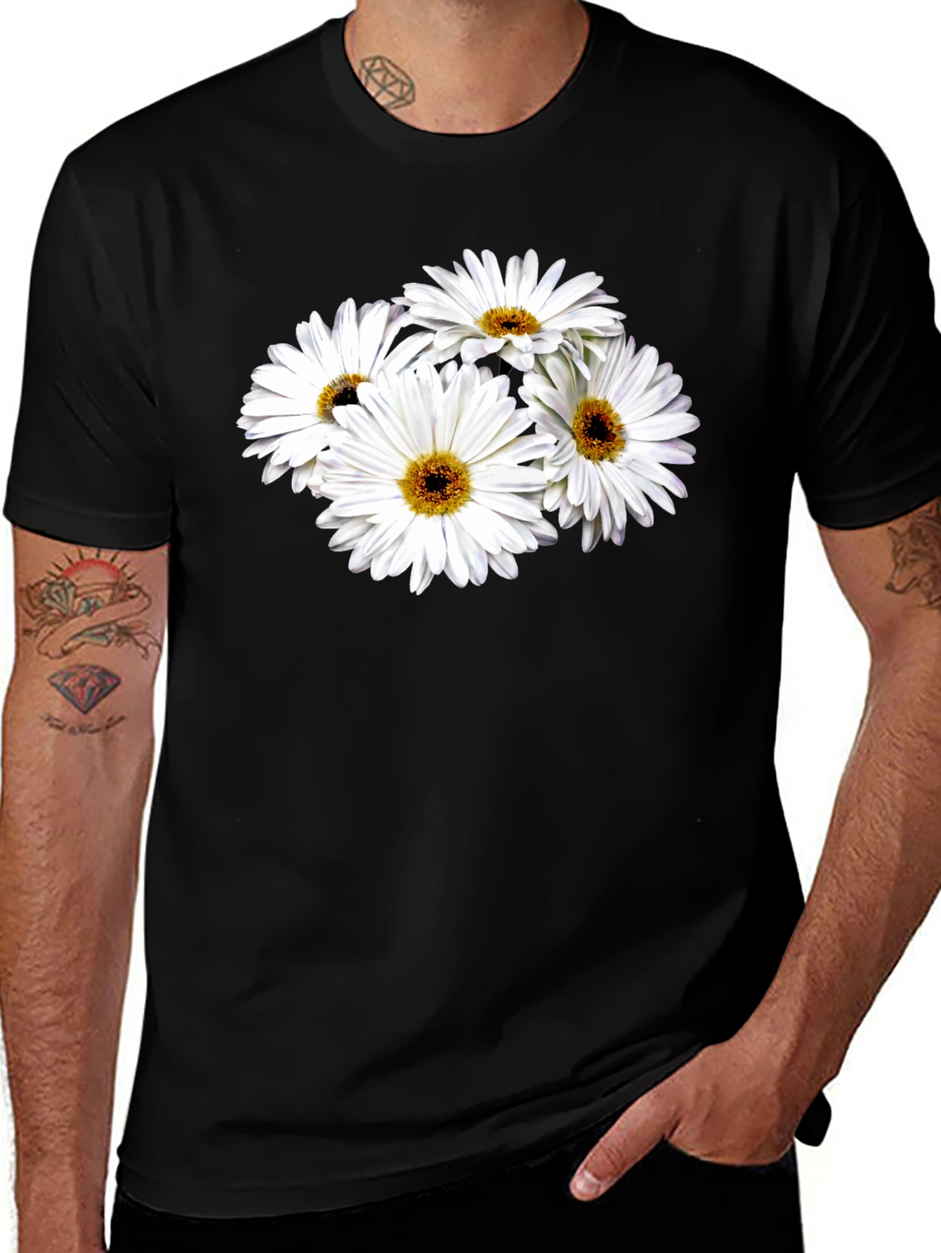 Daisy Flower Graphic Black T-Shirt