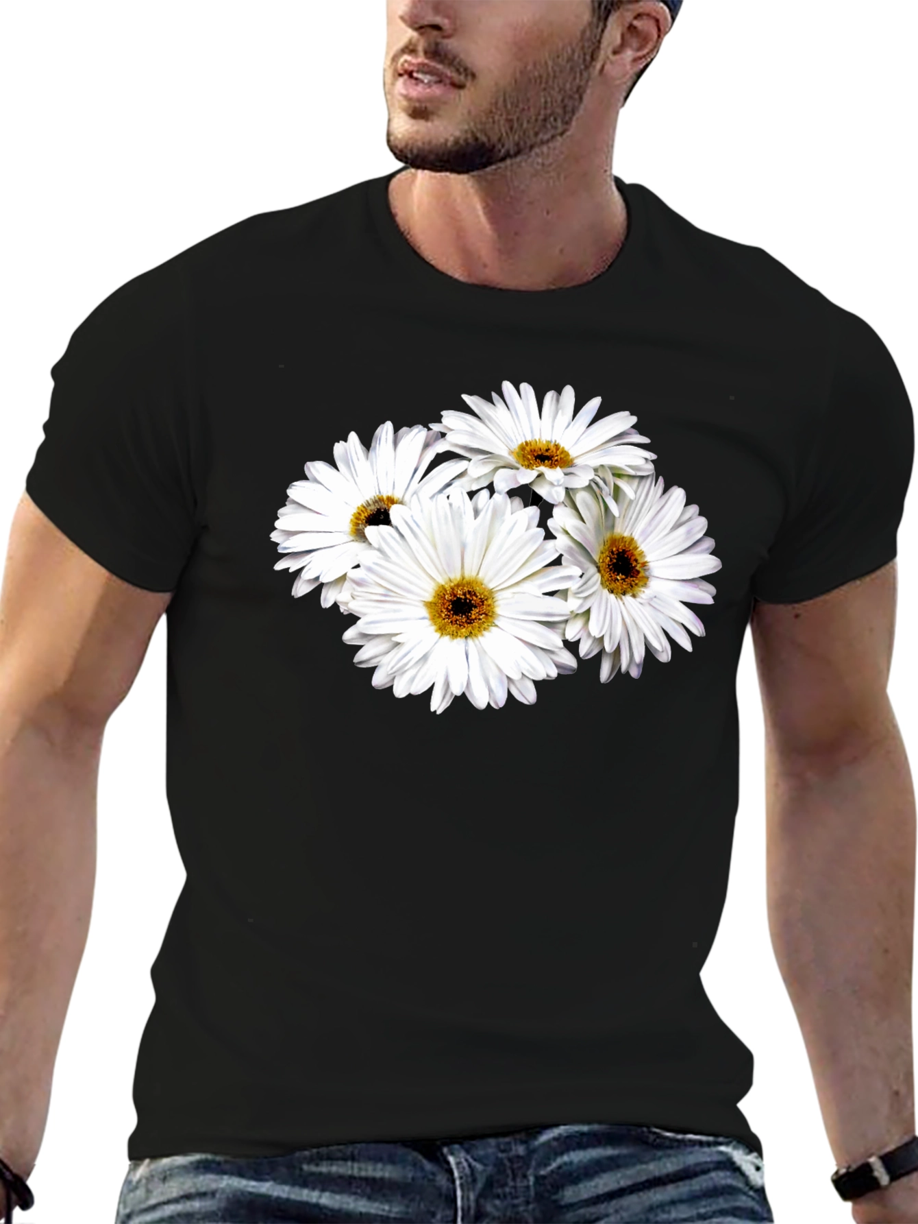 Daisy Flower Graphic Black T-Shirt