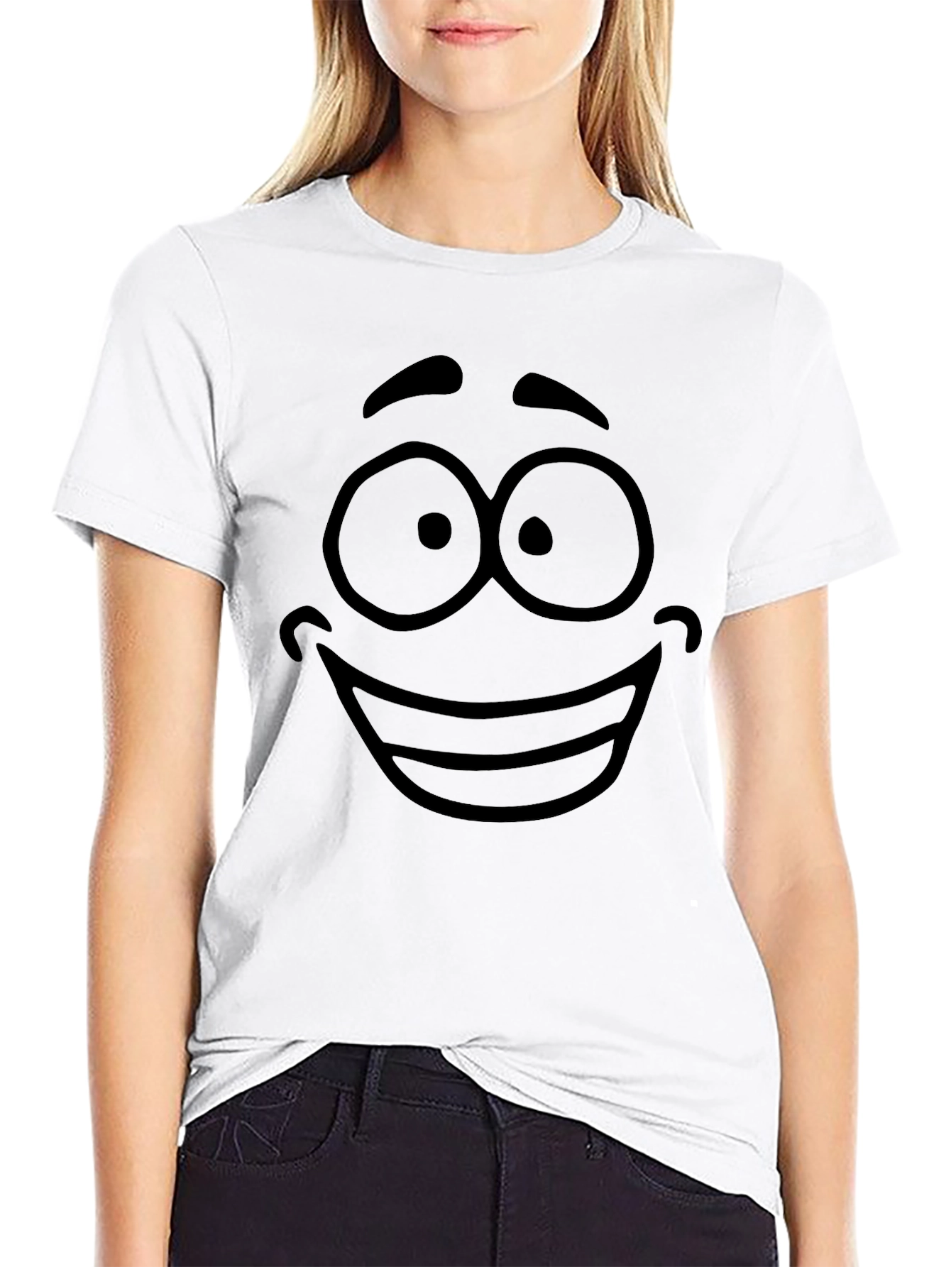 Cartoon Face Graphic Black T-Shirt