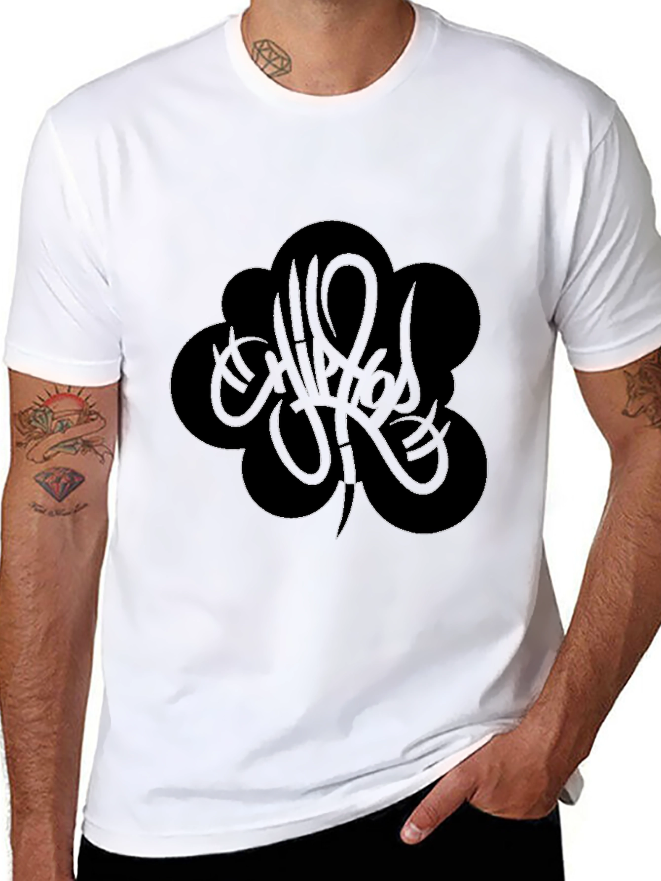 Black Graphic Tee - Unique Tattoo Style Design