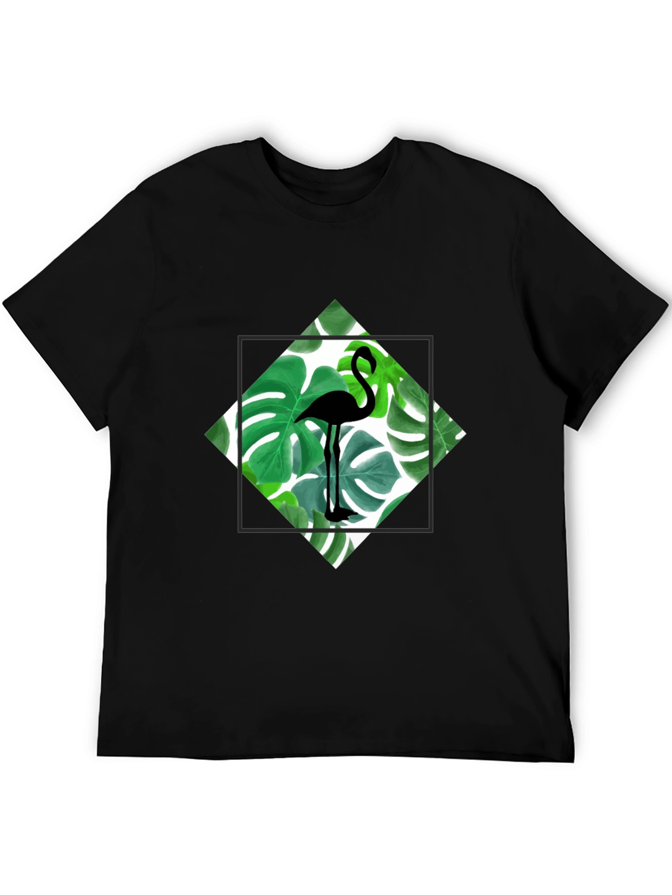 Tropical Flamingo Tee - Black Cotton Graphic T-Shirt