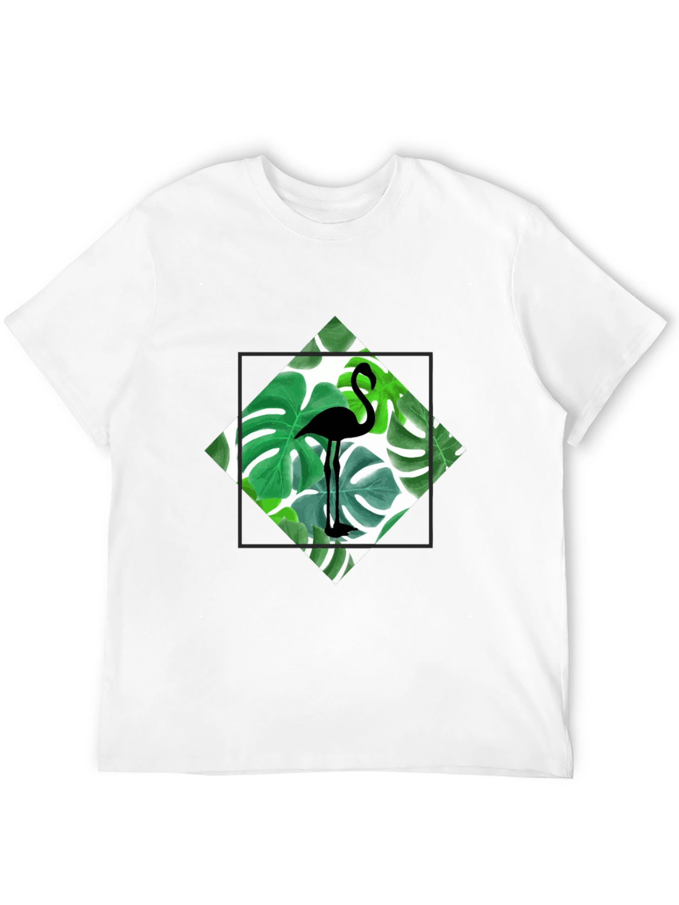 Tropical Flamingo Tee - Black Cotton Graphic T-Shirt