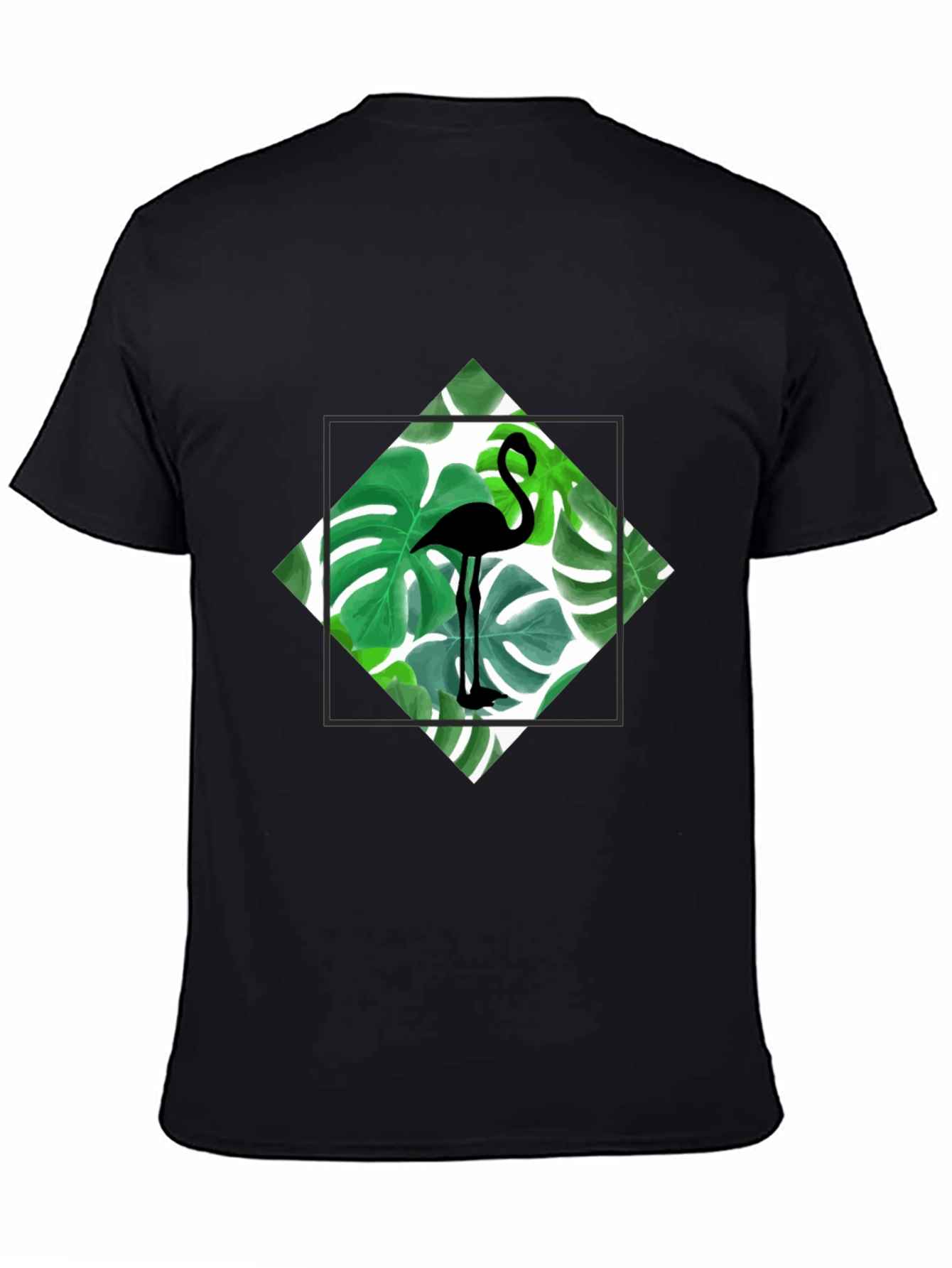 Tropical Flamingo Tee - Black Cotton Graphic T-Shirt