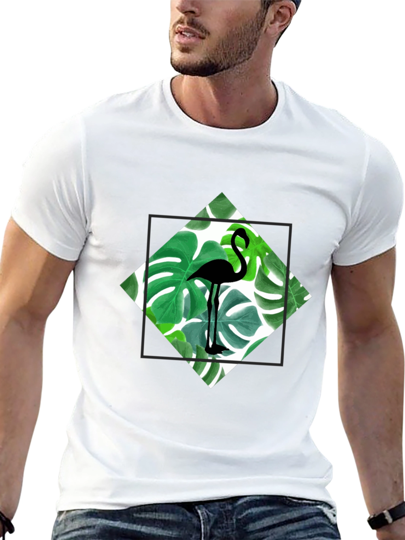 Tropical Flamingo Tee - Black Cotton Graphic T-Shirt