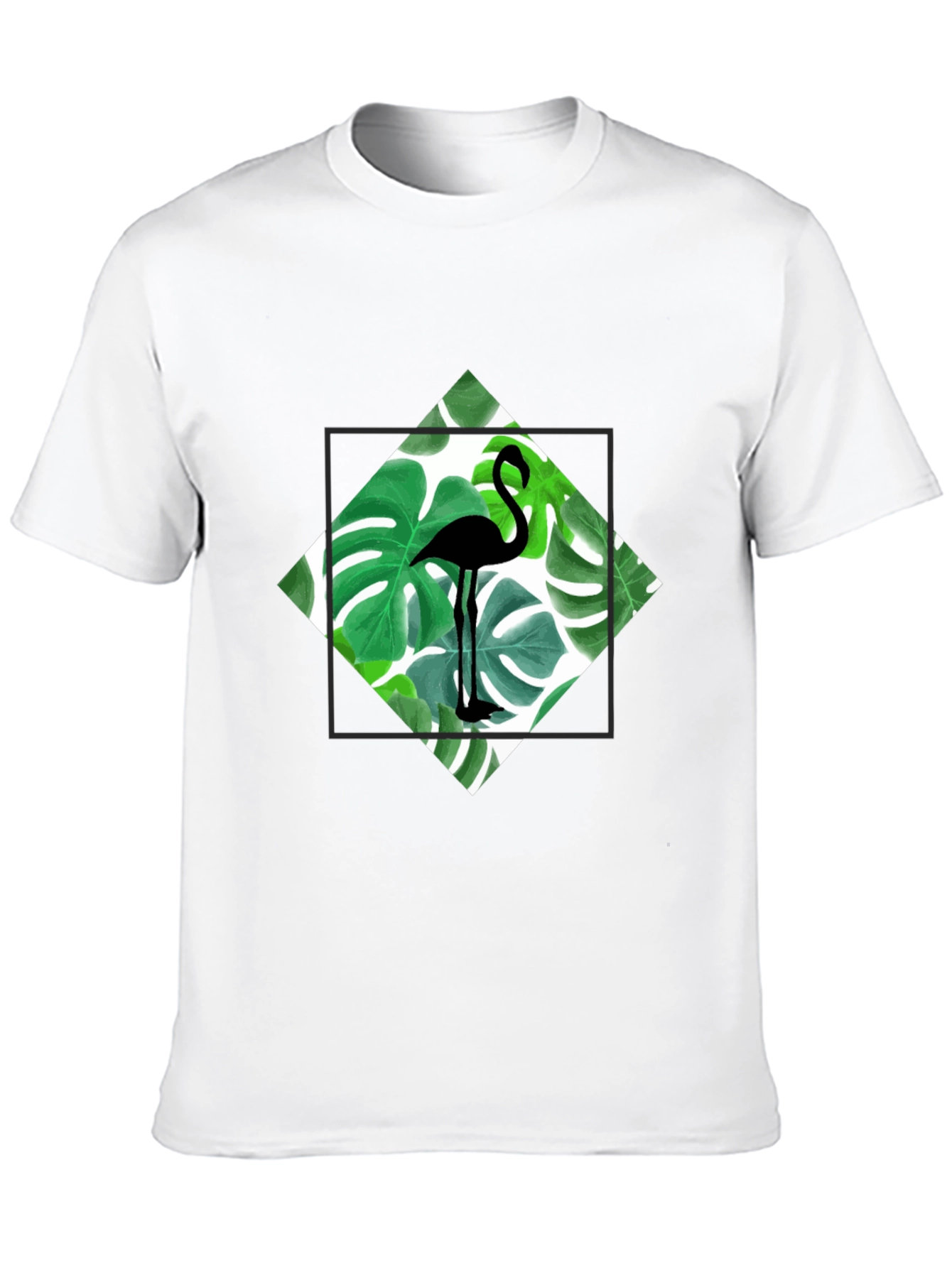 Tropical Flamingo Tee - Black Cotton Graphic T-Shirt