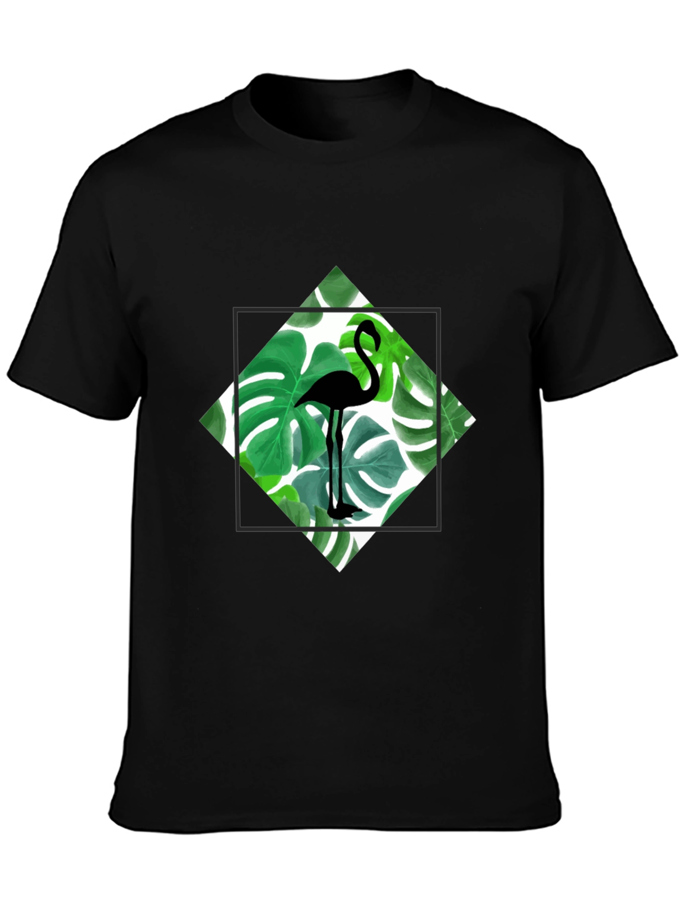 Tropical Flamingo Tee - Black Cotton Graphic T-Shirt