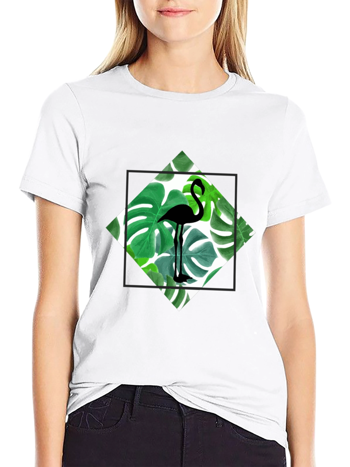 Tropical Flamingo Tee - Black Cotton Graphic T-Shirt