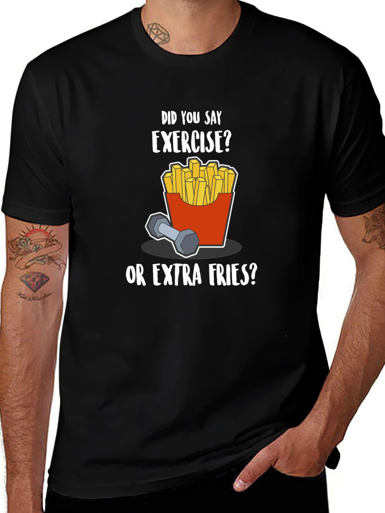 Funny Exercise Fries Graphic T-Shirt