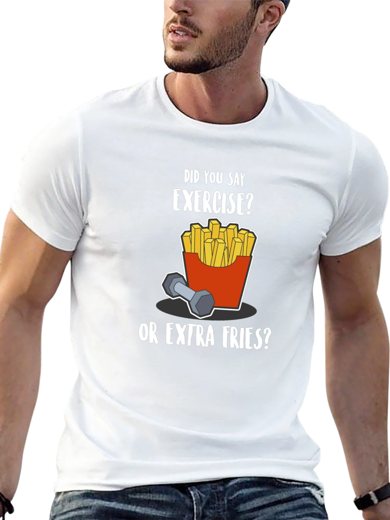Funny Exercise Fries Graphic T-Shirt