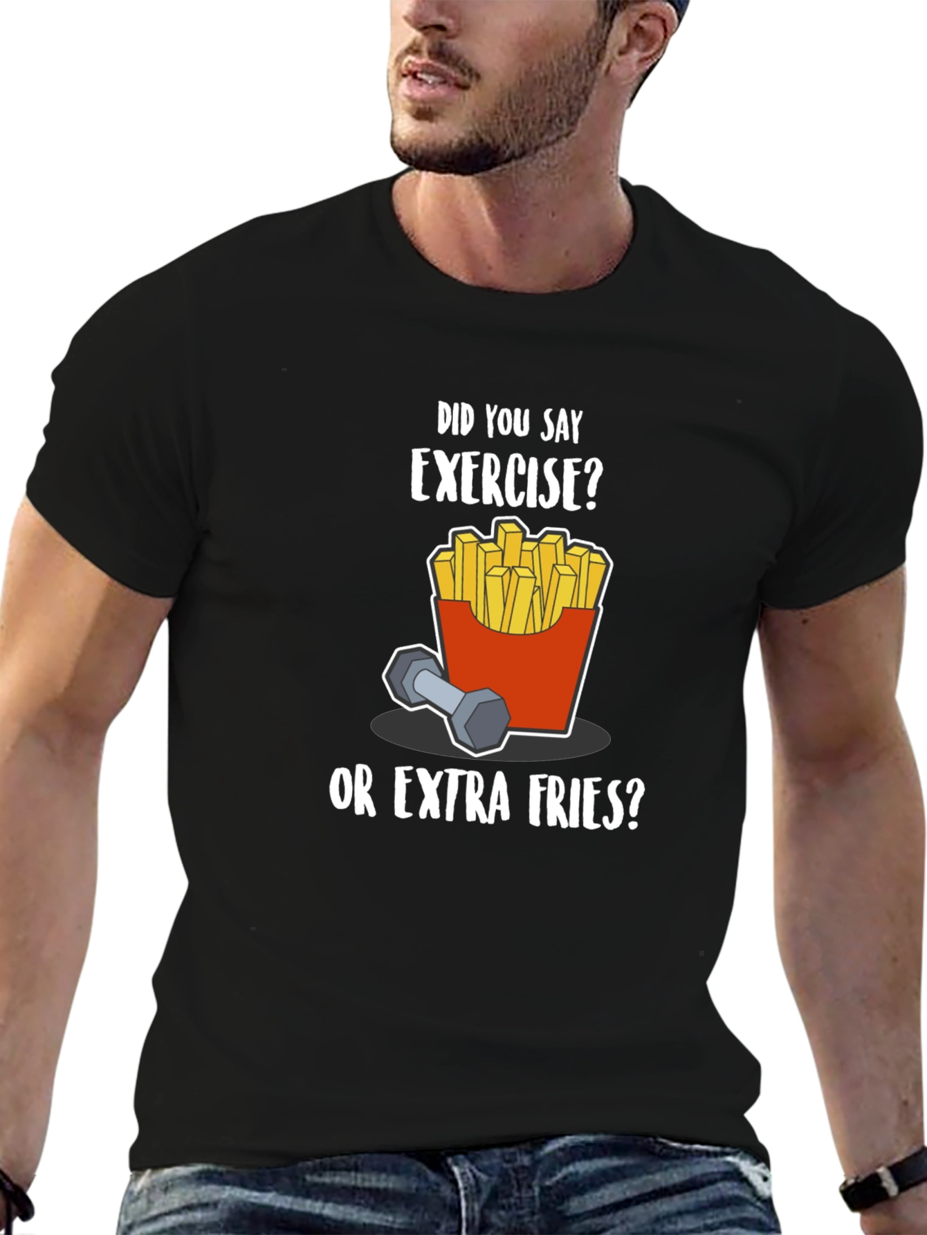Funny Exercise Fries Graphic T-Shirt