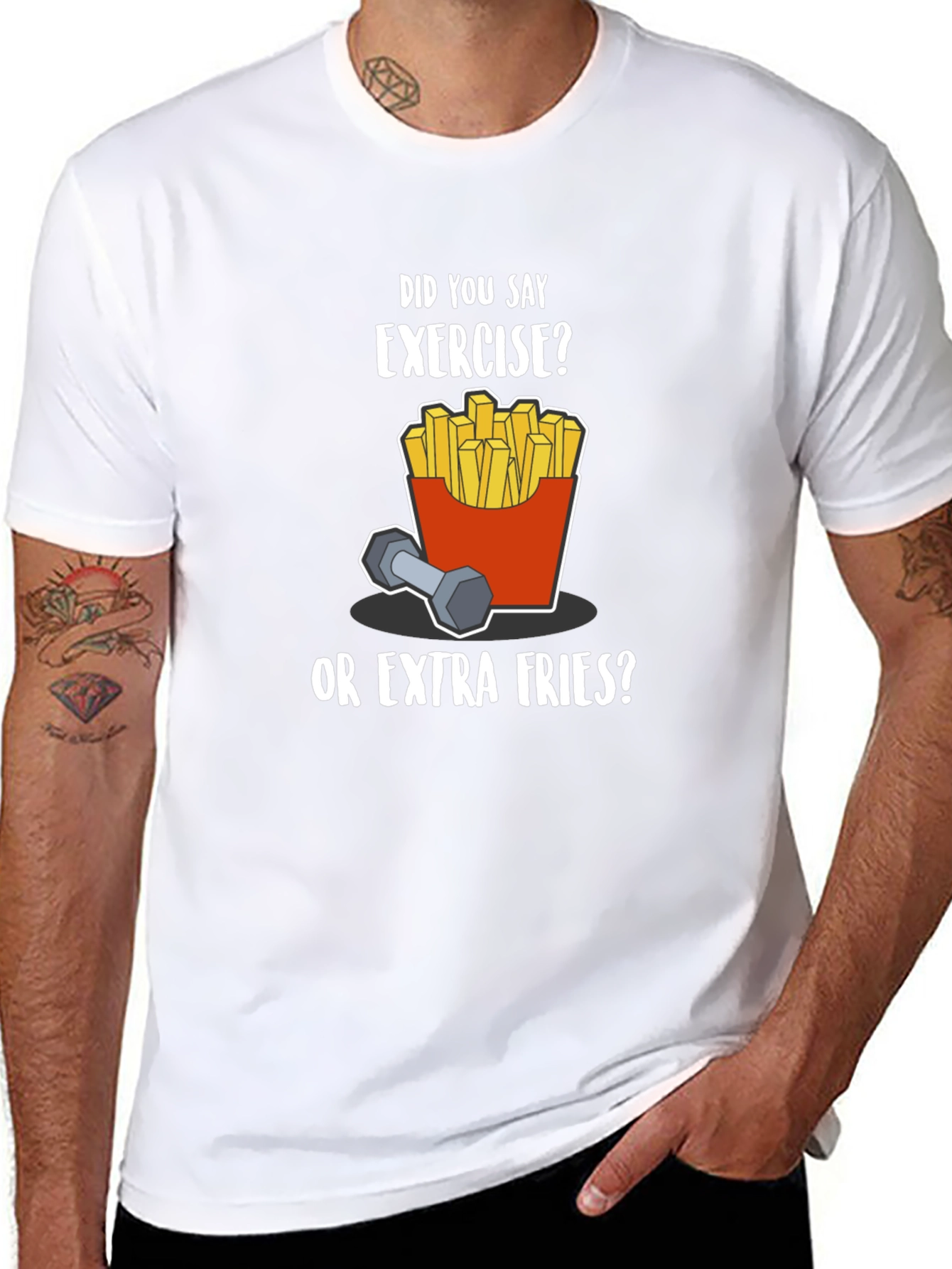 Funny Exercise Fries Graphic T-Shirt