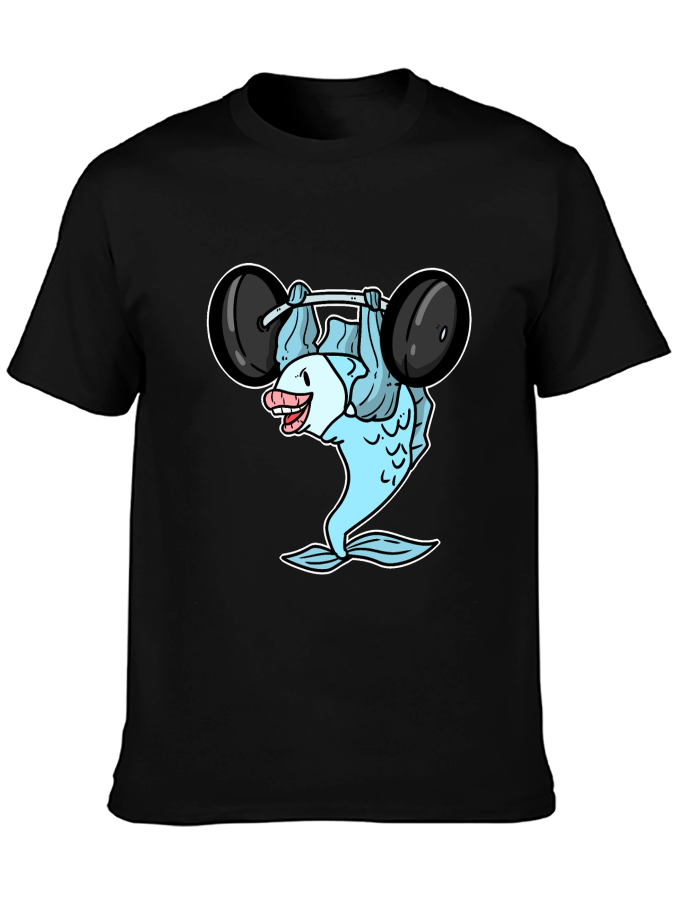 Funny Fish Lifting Weights Graphic T-Shirt