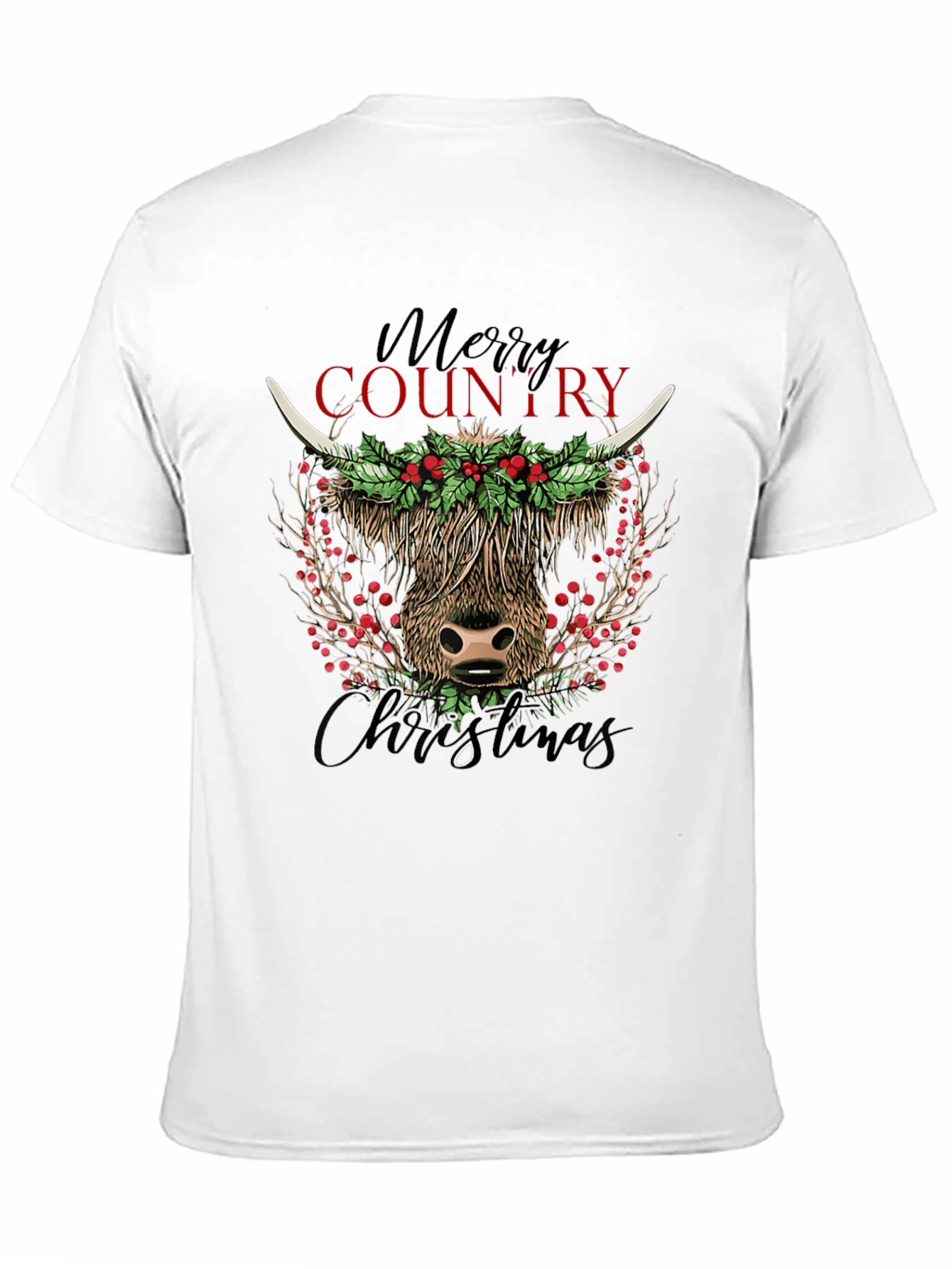 Merry Country Christmas Cow Graphic Tee