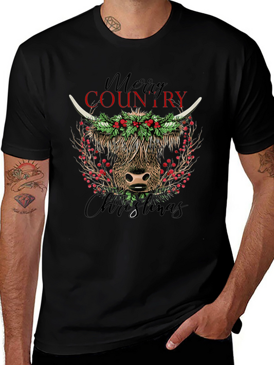 Merry Country Christmas Cow Graphic Tee