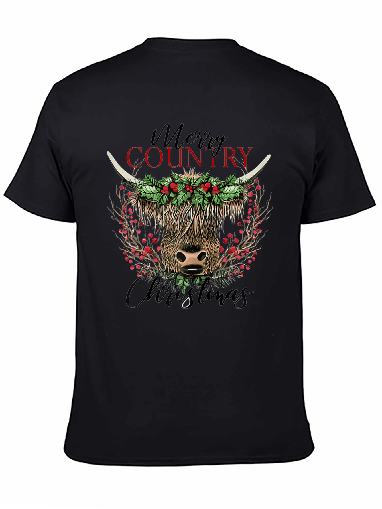 Merry Country Christmas Cow Graphic Tee