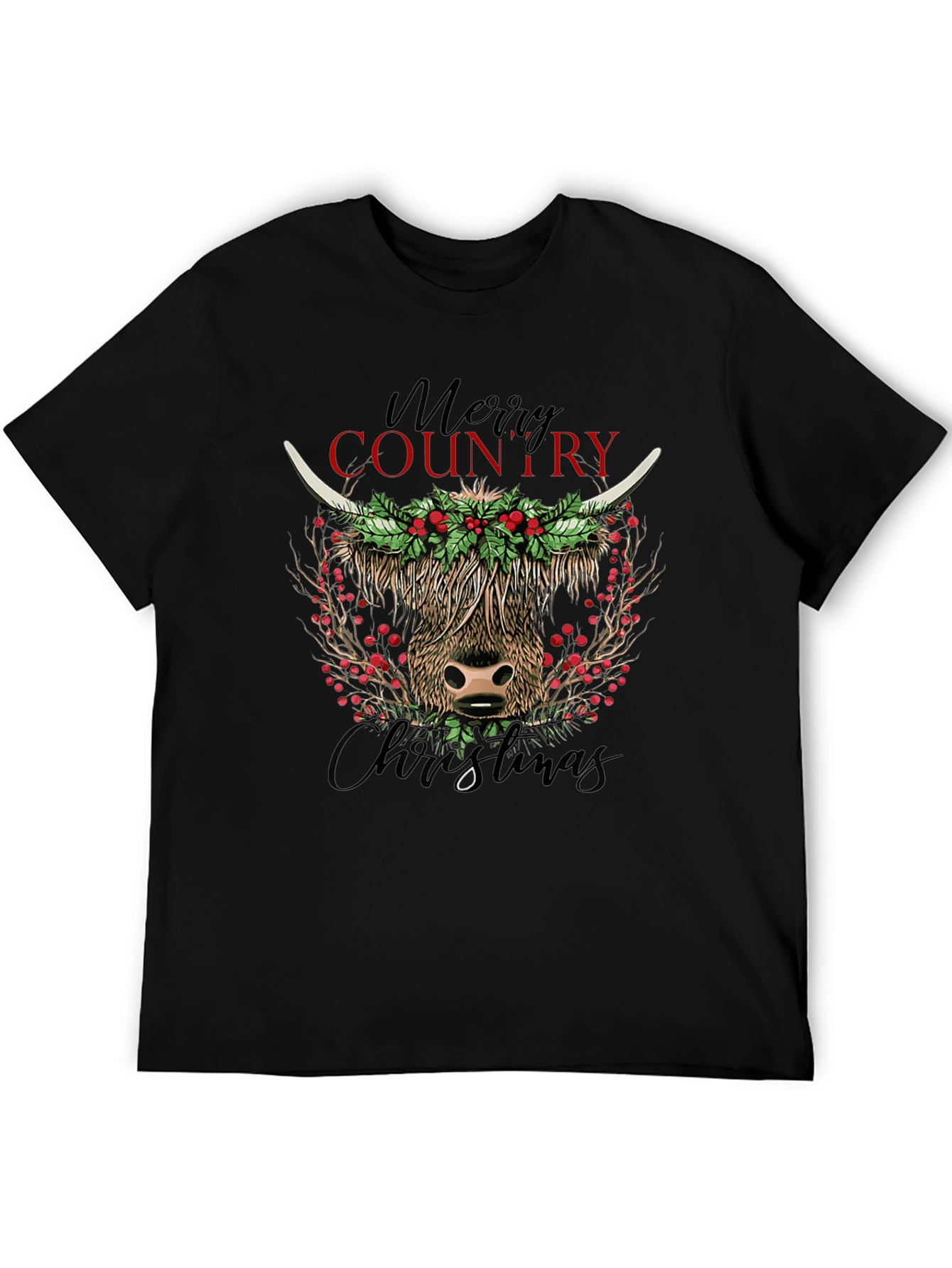 Merry Country Christmas Cow Graphic Tee