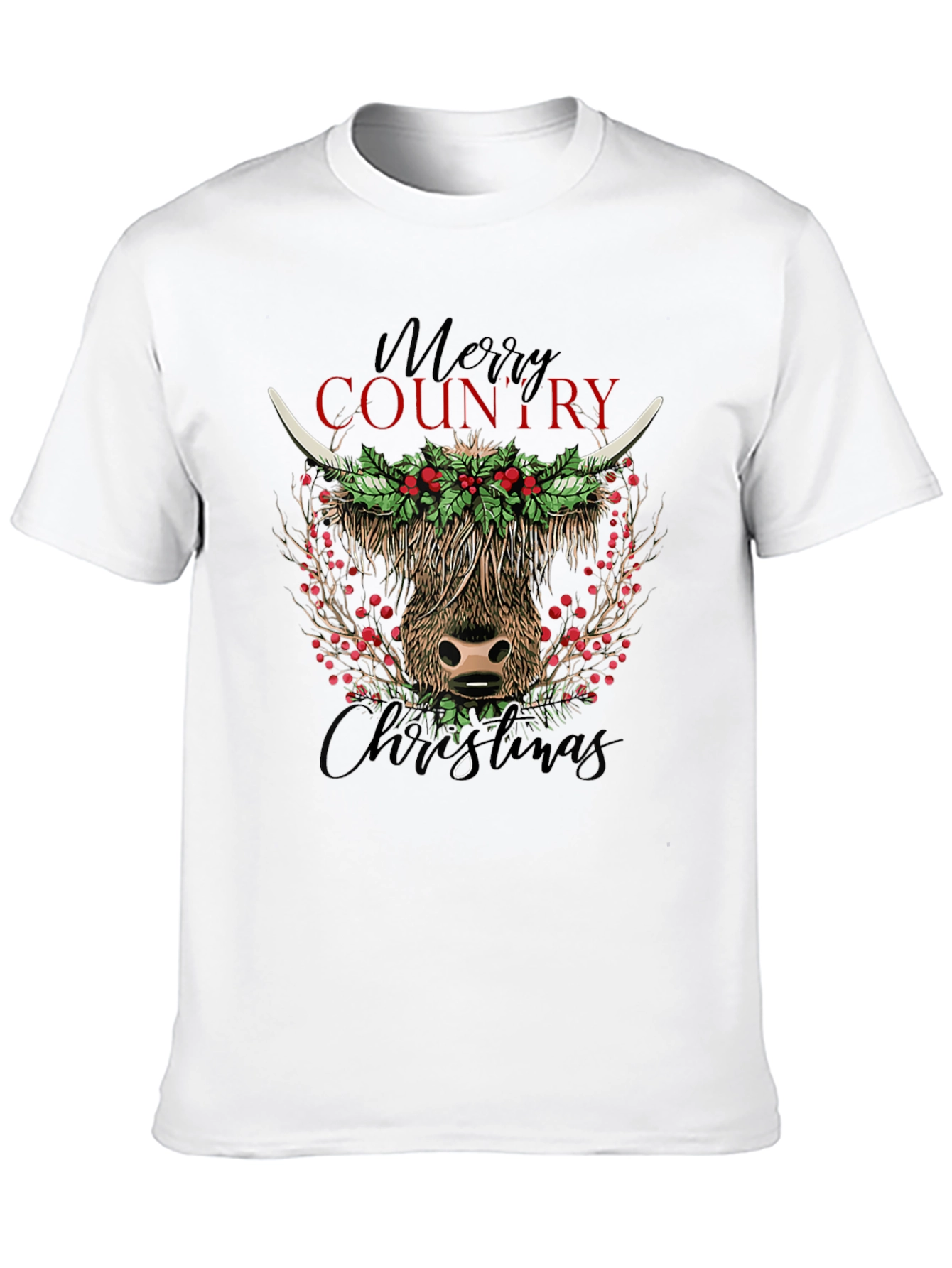 Merry Country Christmas Cow Graphic Tee