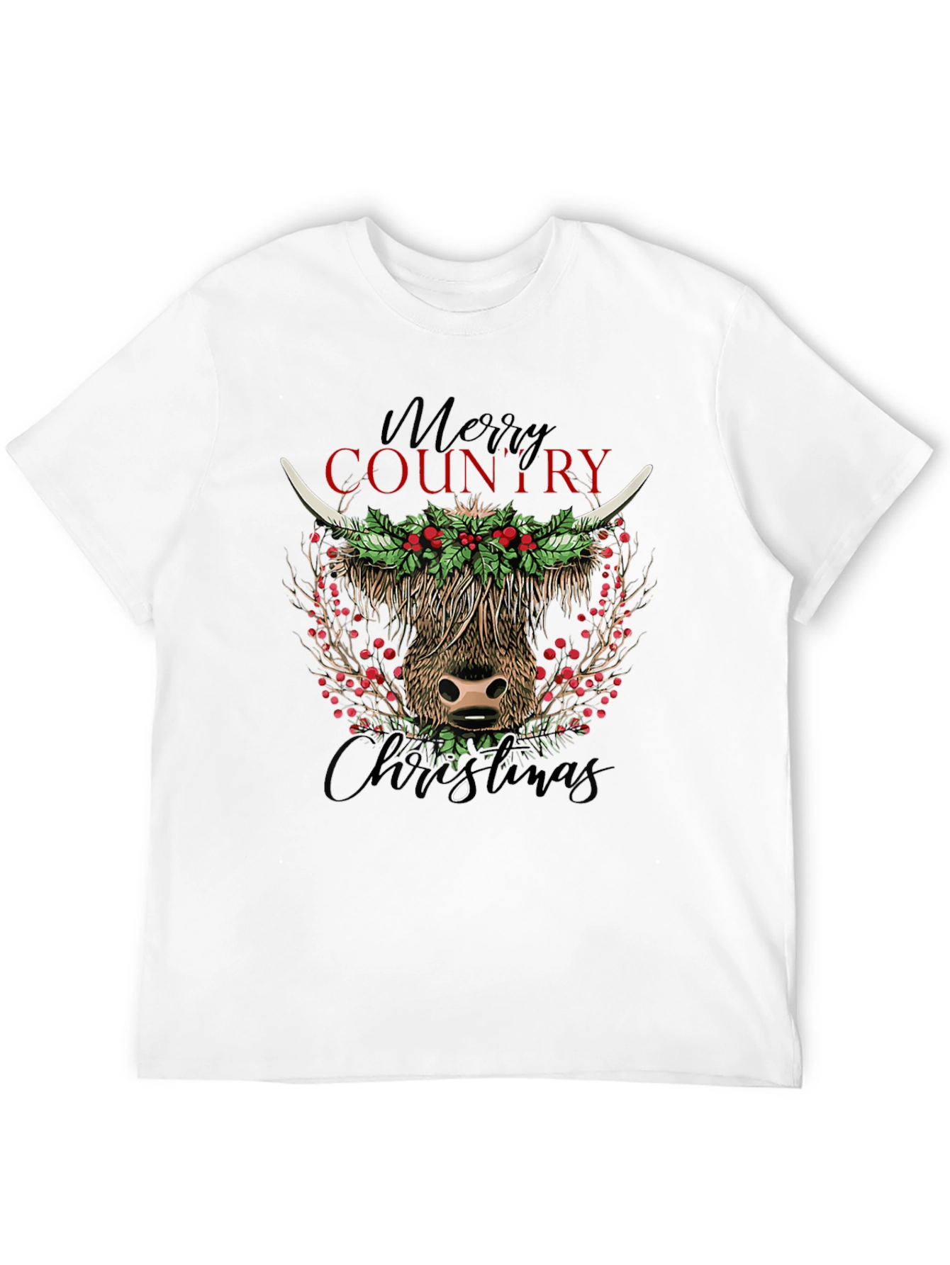Merry Country Christmas Cow Graphic Tee