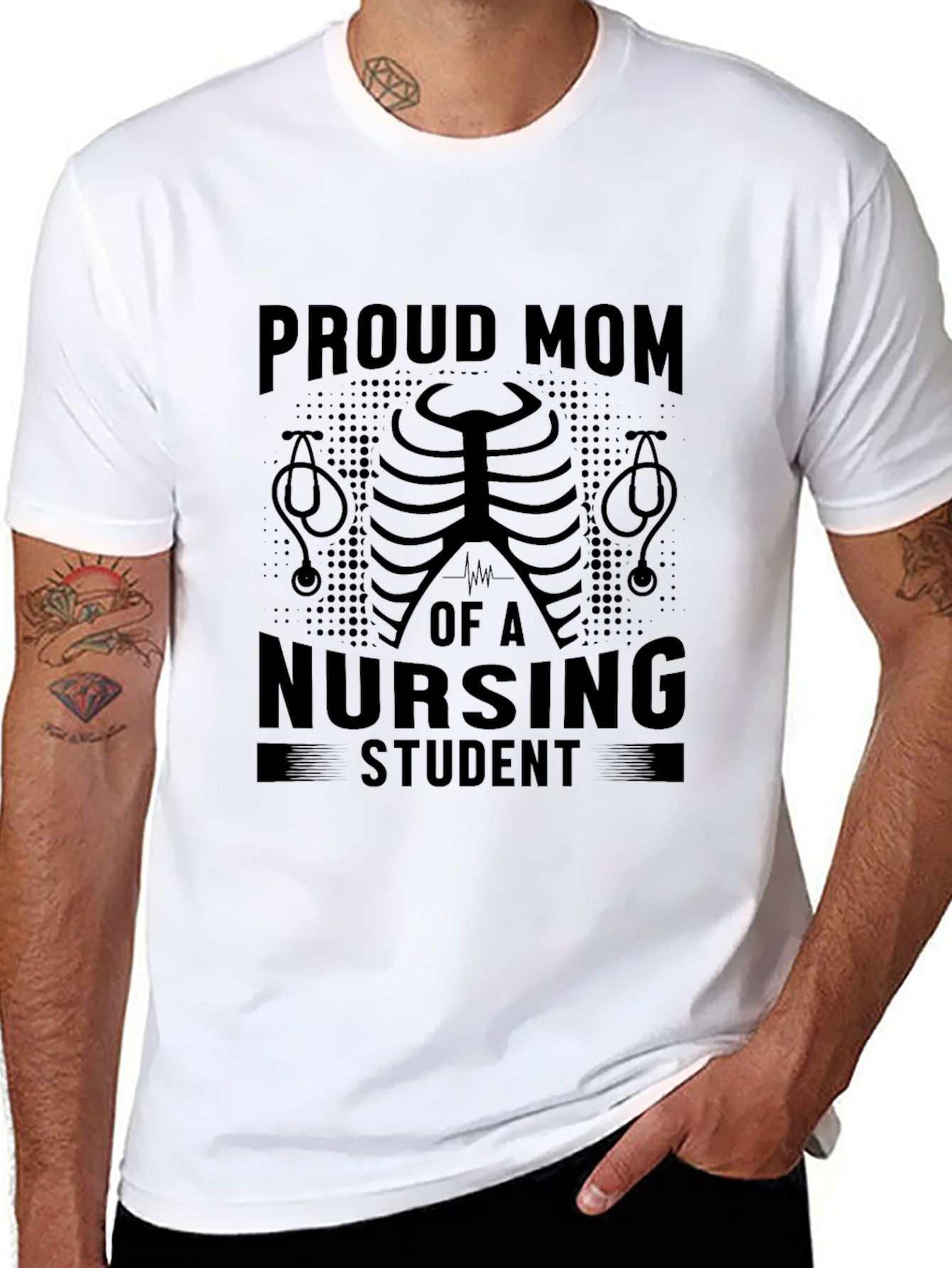 Proud Mom Nursing Student Black Graphic T-Shirt