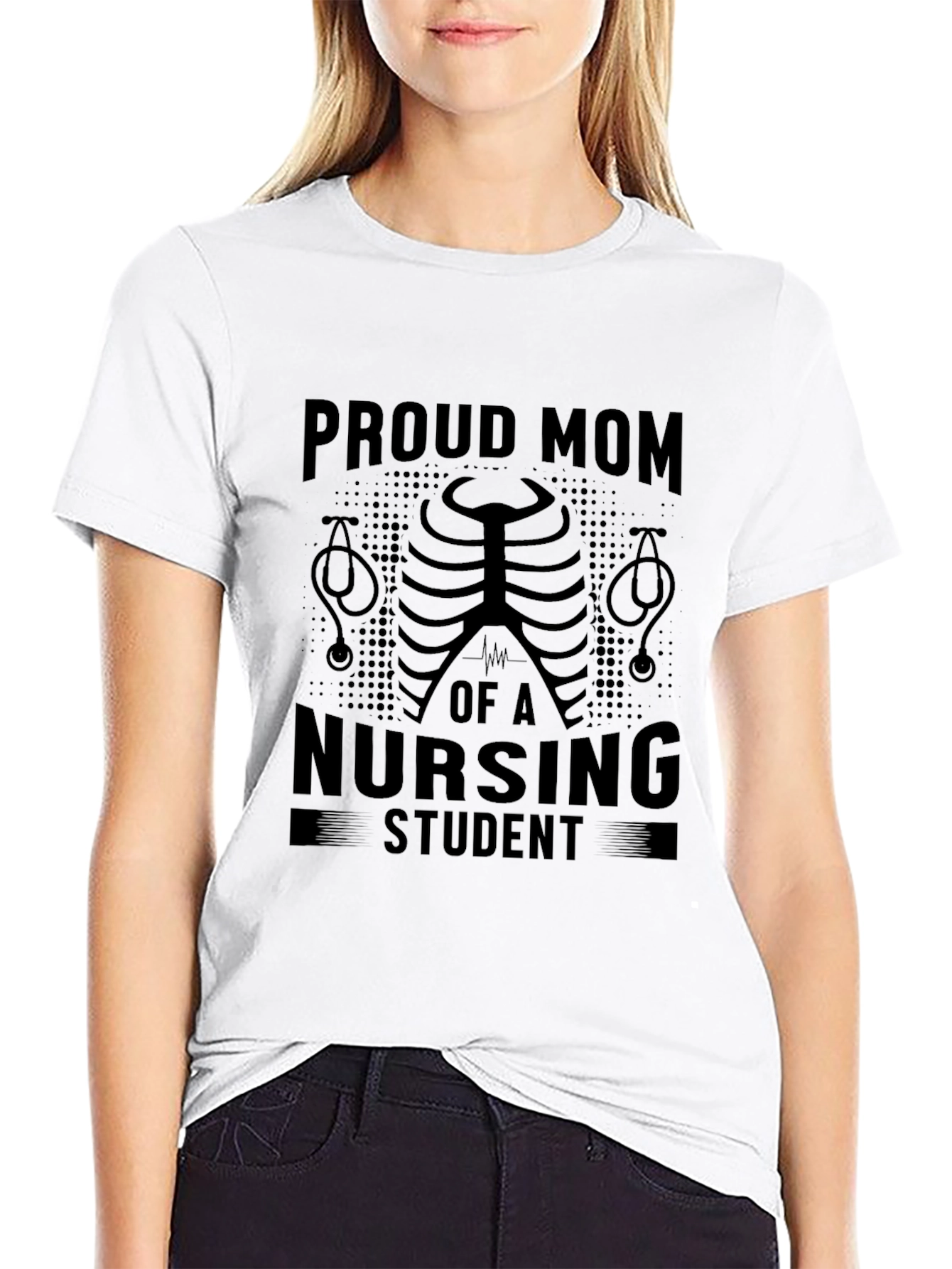 Proud Mom Nursing Student Black Graphic T-Shirt